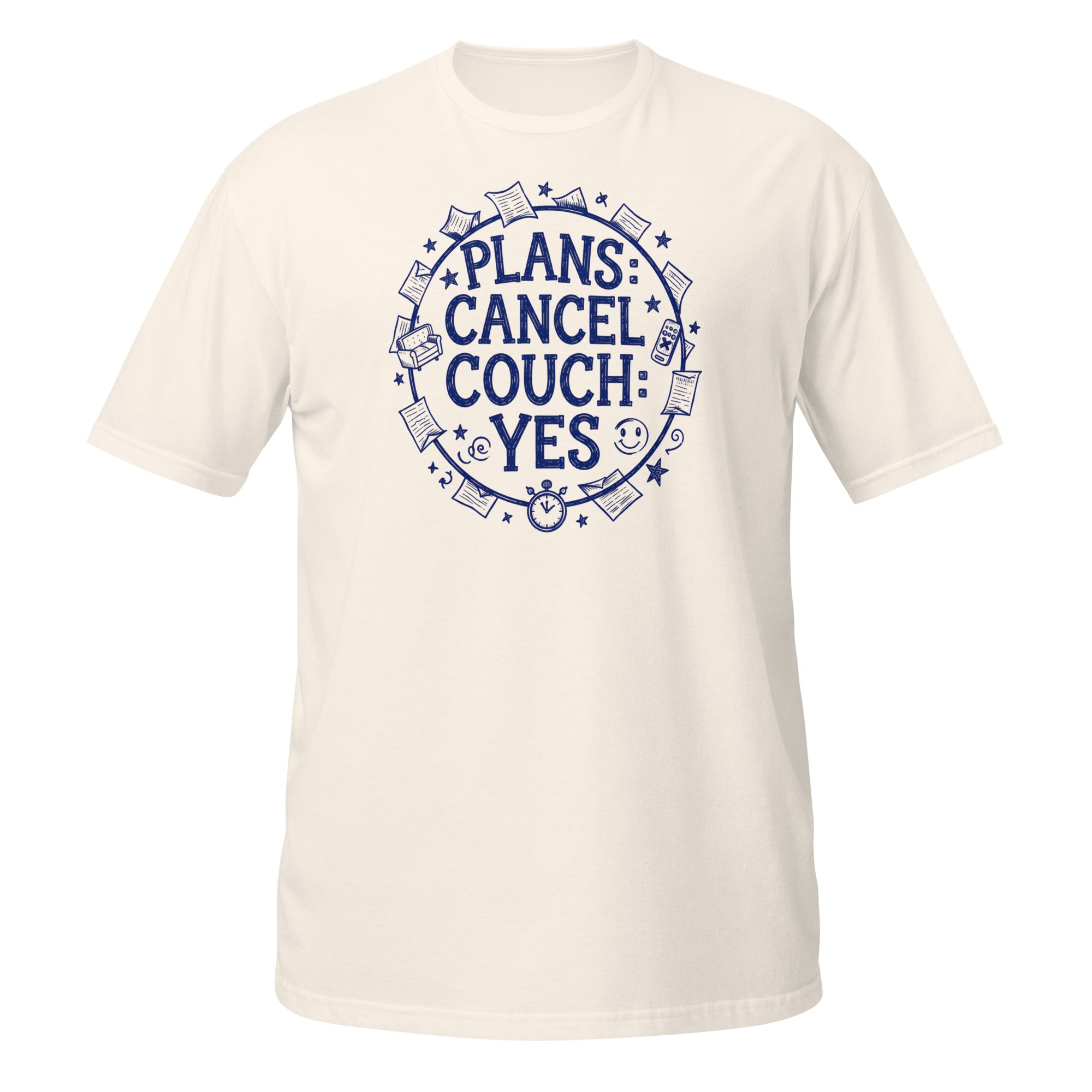 Plans Cancelled, Couch Approved Tee - Sketchline Tees blue ink doodle T-shirt