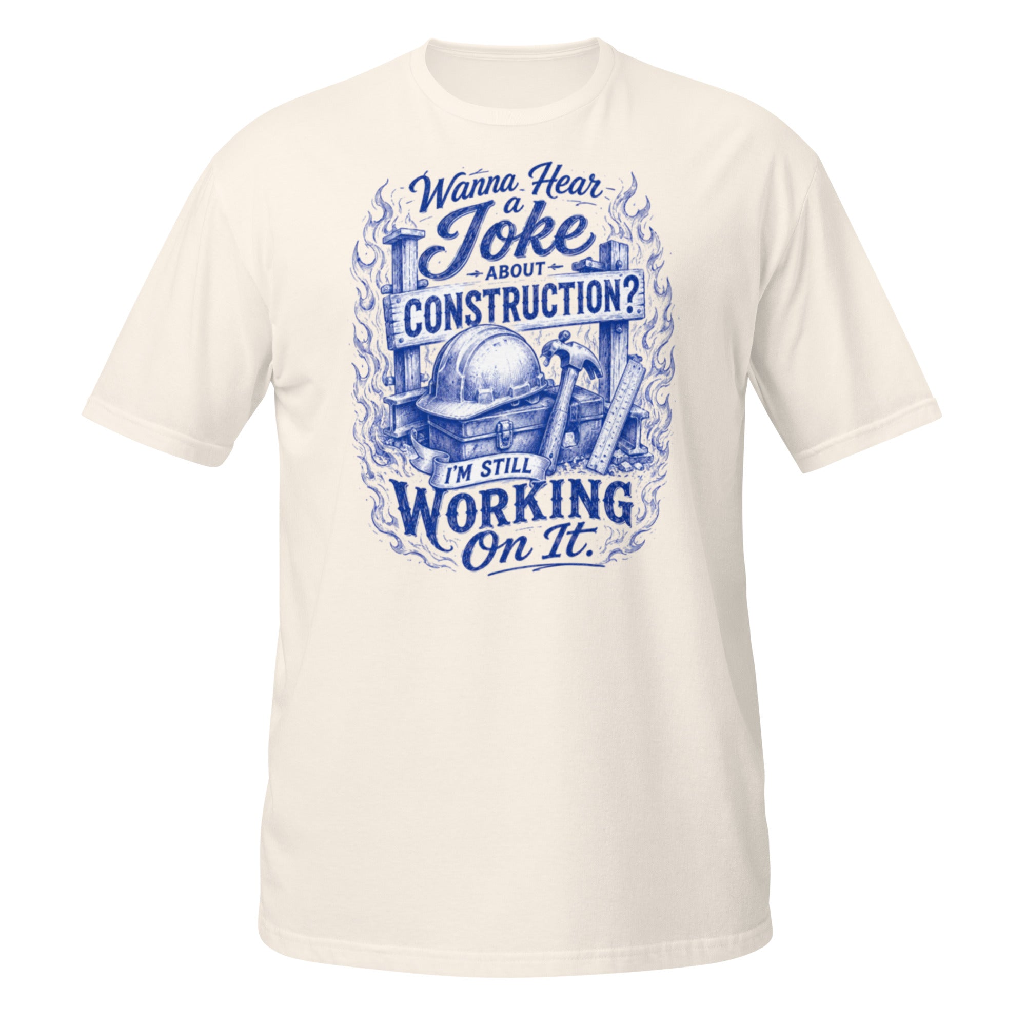 Joke About Construction Tee - Sketchline Tees blue ink doodle T-shirt