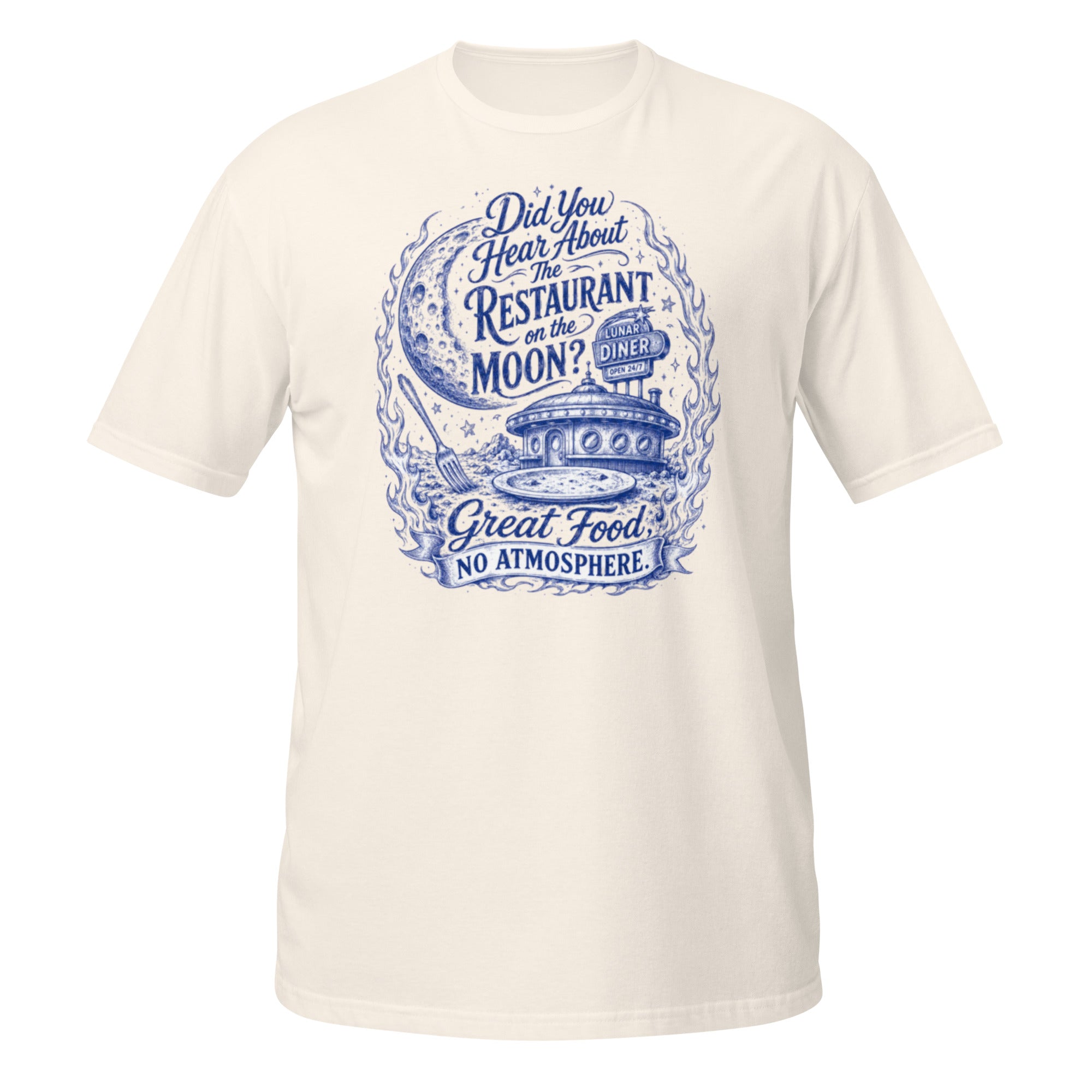 Restaurant on the Moon Tee - Sketchline Tees blue ink doodle T-shirt