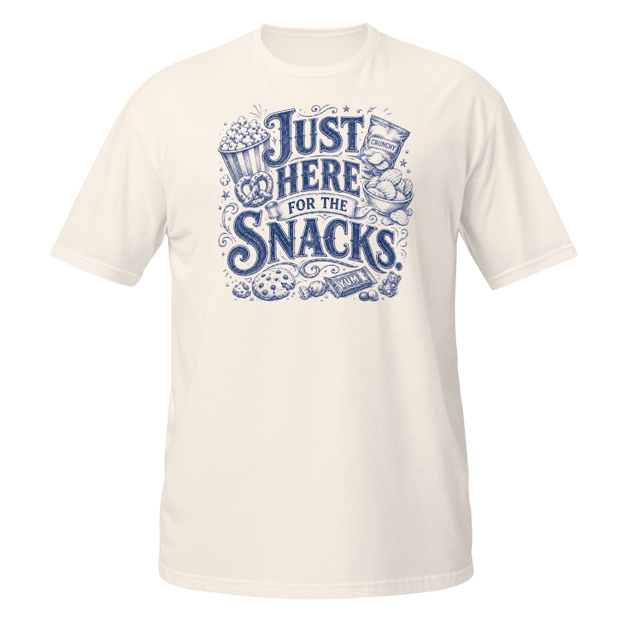 Just Here for the Snacks Tee - Sketchline Tees blue ink doodle T-shirt