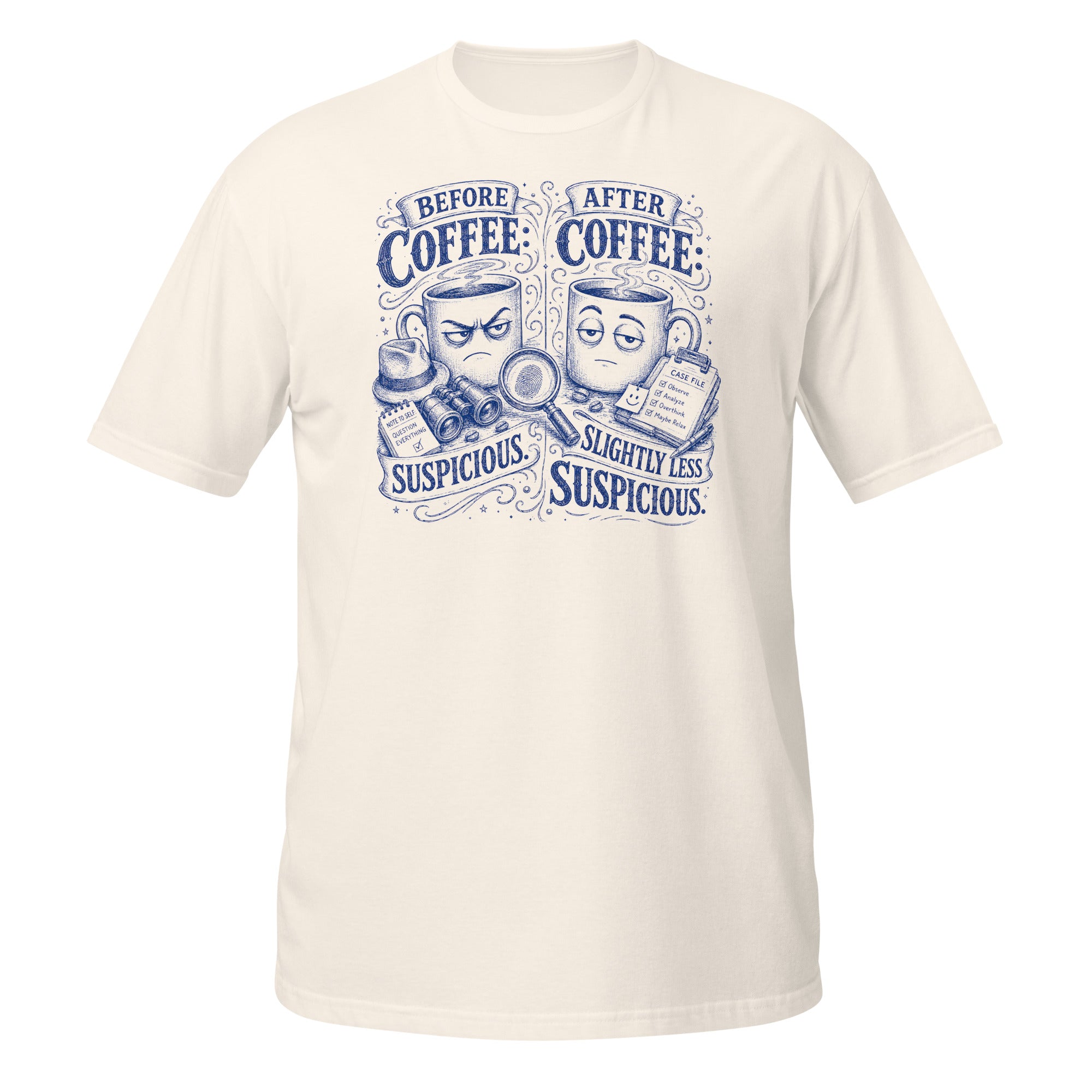 Before Coffee, After Coffee Tee - Sketchline Tees blue ink doodle T-shirt