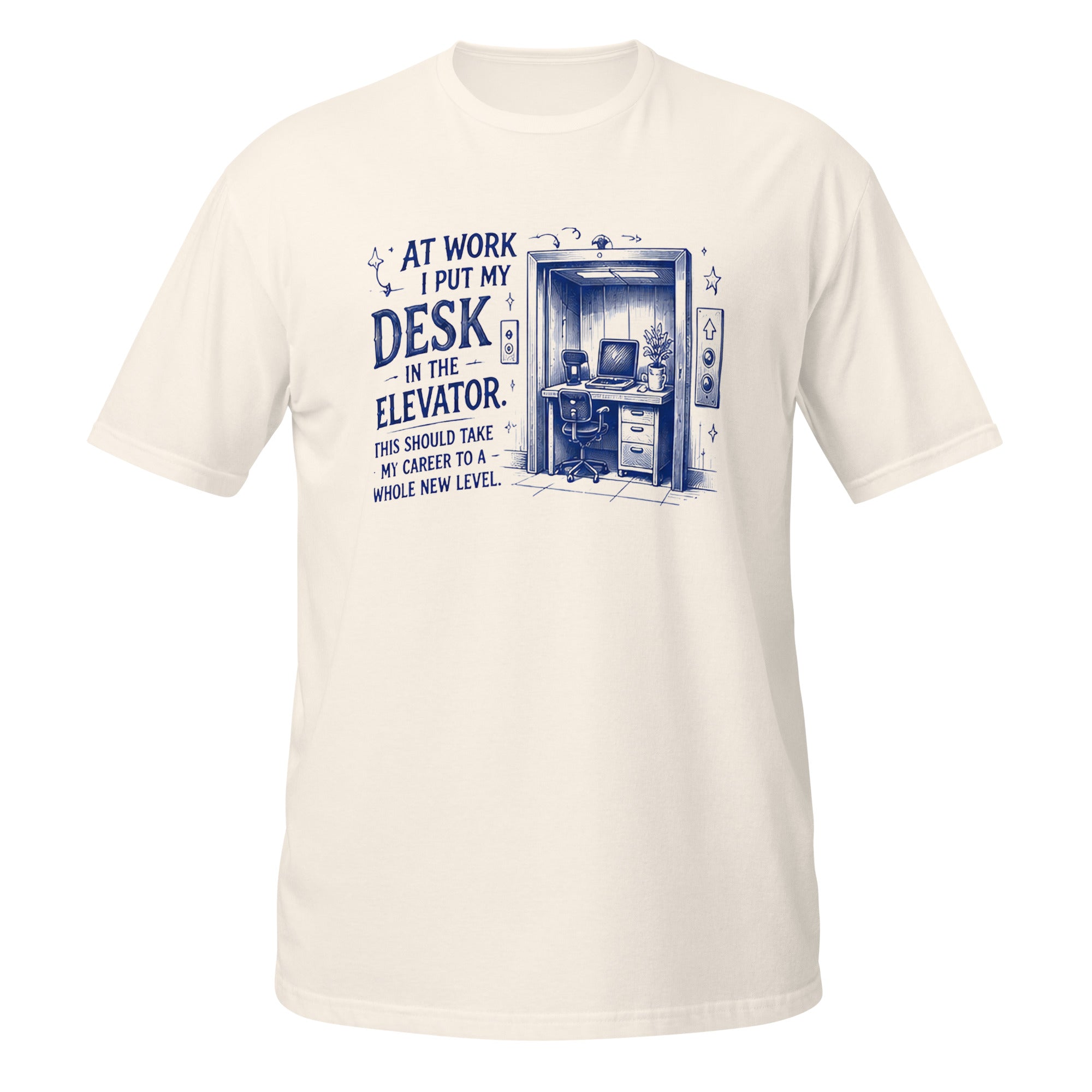Desk in the Elevator Tee - Sketchline Tees blue ink doodle T-shirt