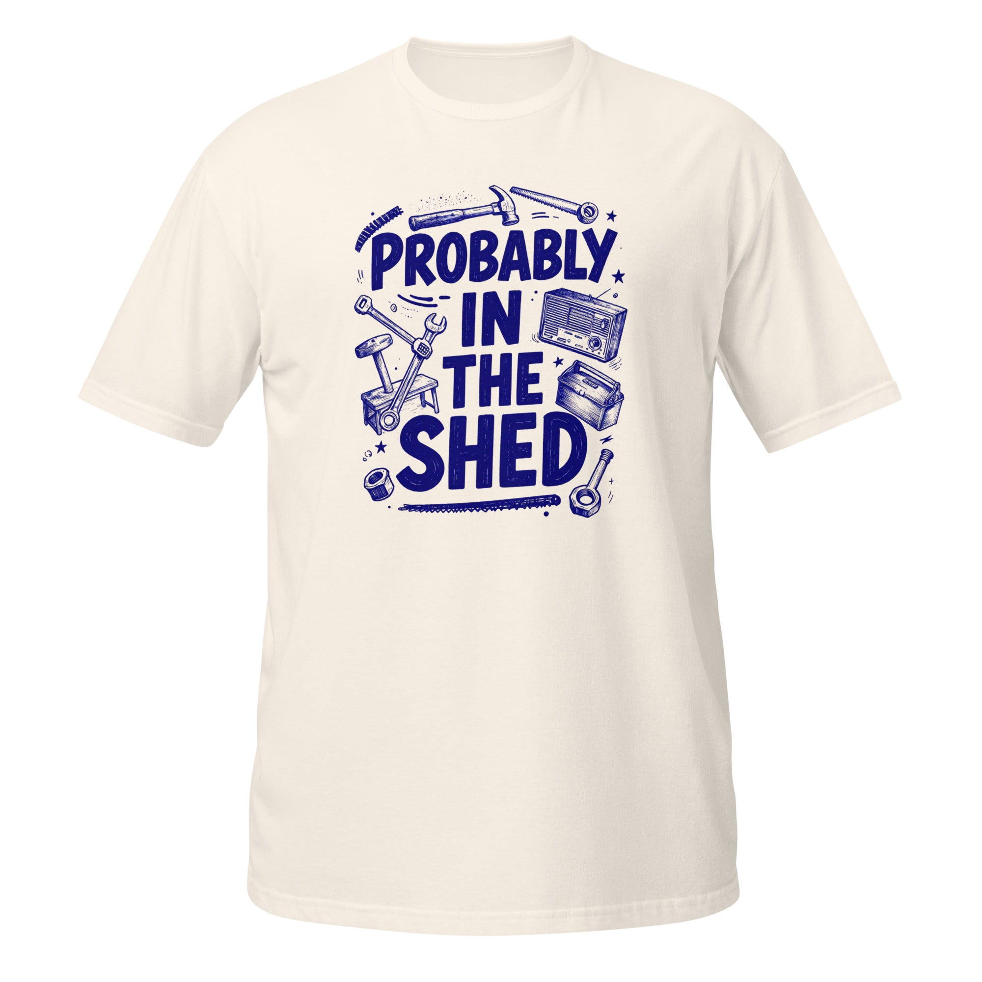Probably in the Shed Tee - Sketchline Tees blue ink doodle T-shirt