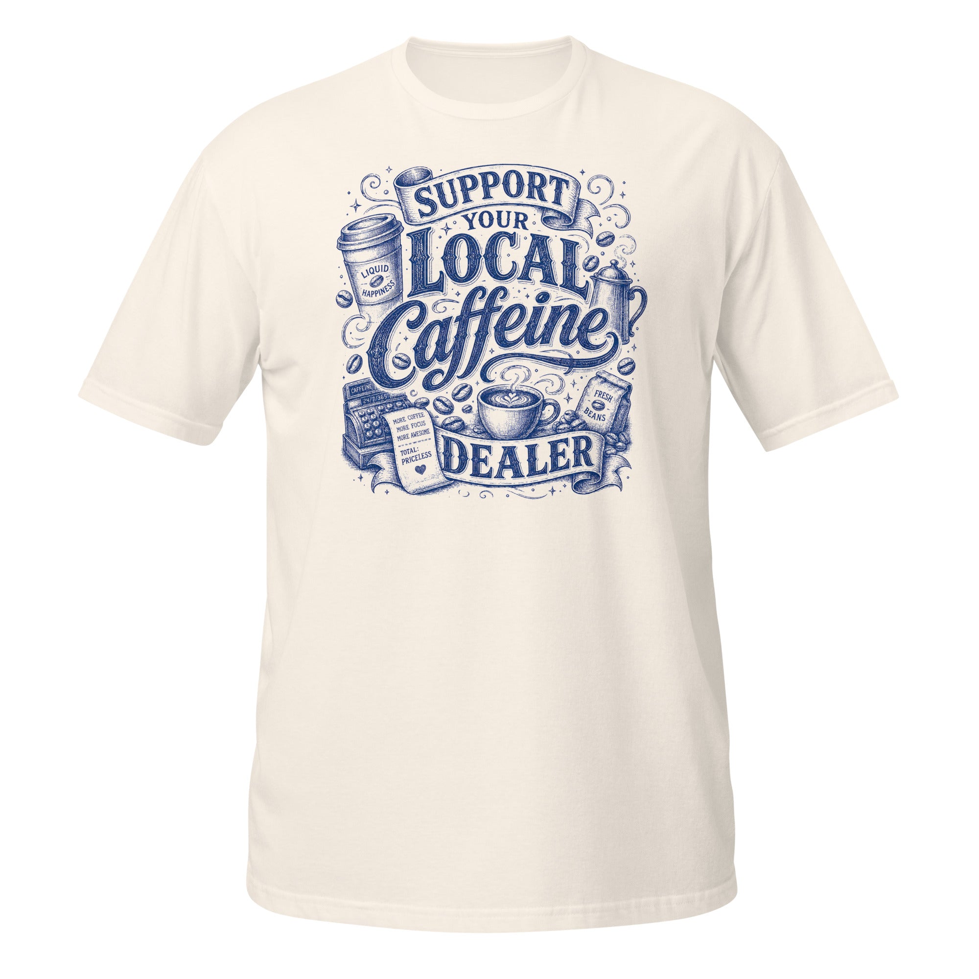 Local Coffee Dealer Tee - Sketchline Tees blue ink doodle T-shirt