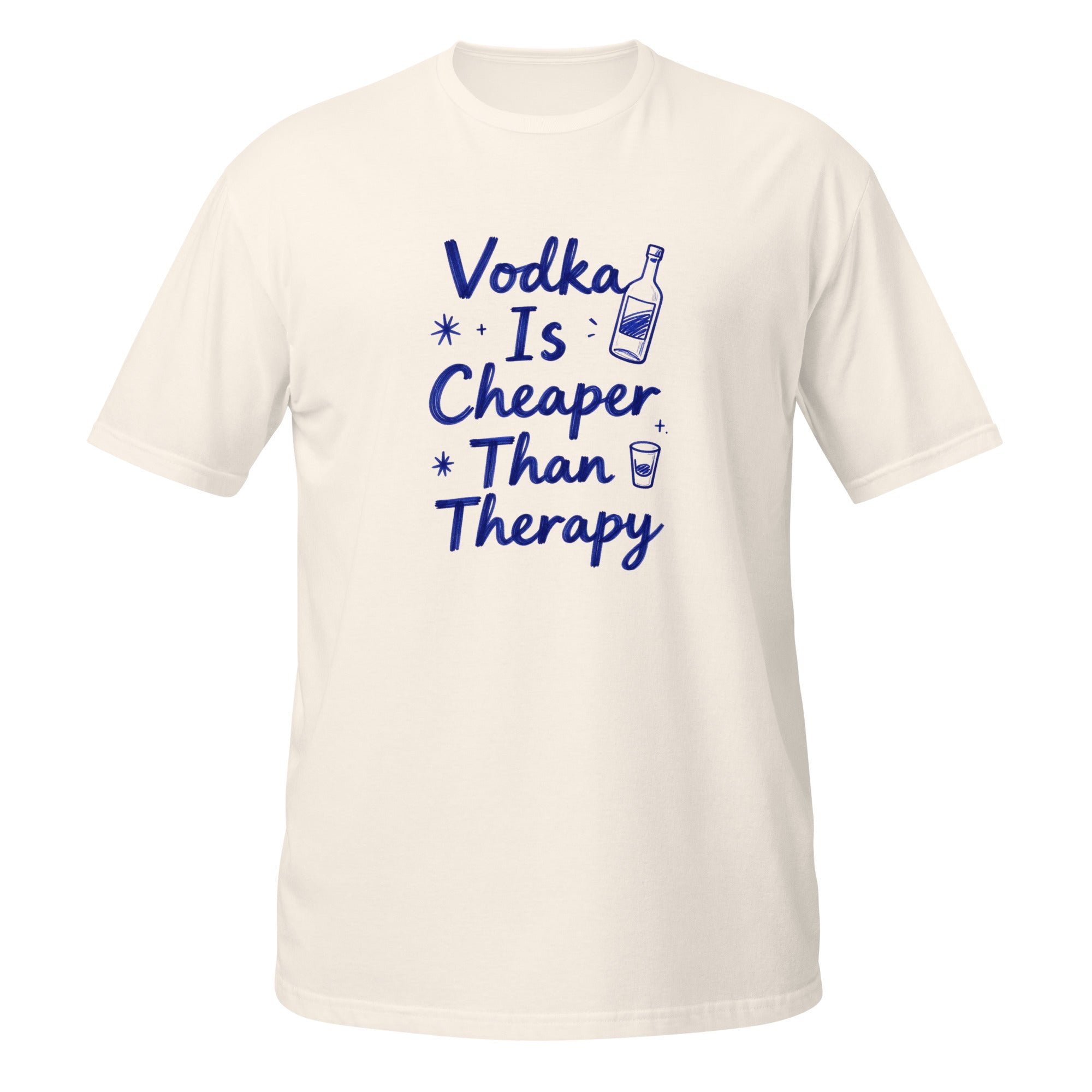 Vodka Is Cheaper Than Therapy Tee - Sketchline Tees blue ink doodle T-shirt