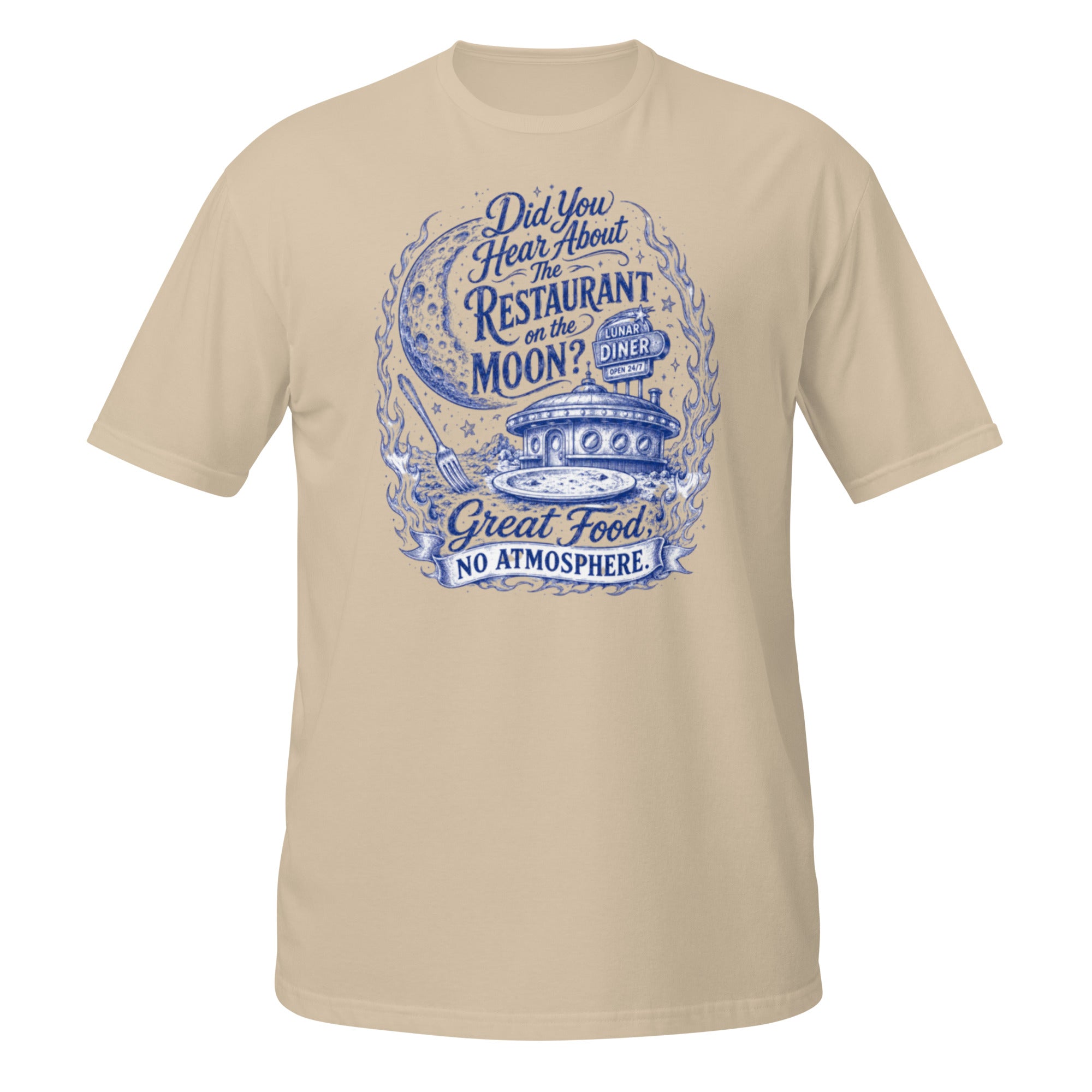 Restaurant on the Moon Tee - Sketchline Tees blue ink doodle T-shirt