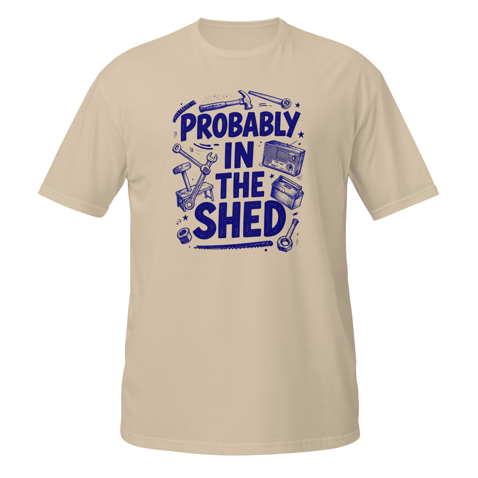 Probably in the Shed Tee - Sketchline Tees blue ink doodle T-shirt