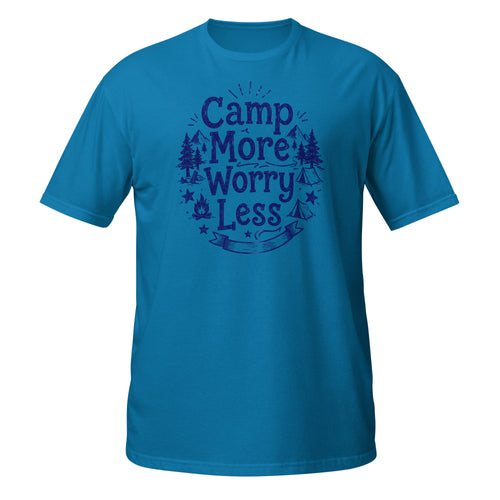 Camp More, Worry Less Tee - Sketchline Tees blue ink doodle T-shirt