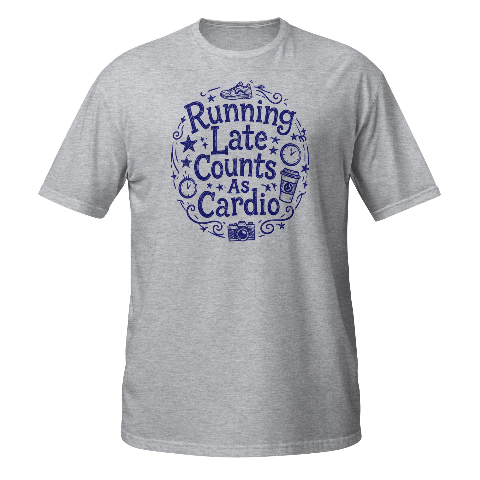 Running Late Counts as Cardio Tee - Sketchline Tees blue ink doodle T-shirt