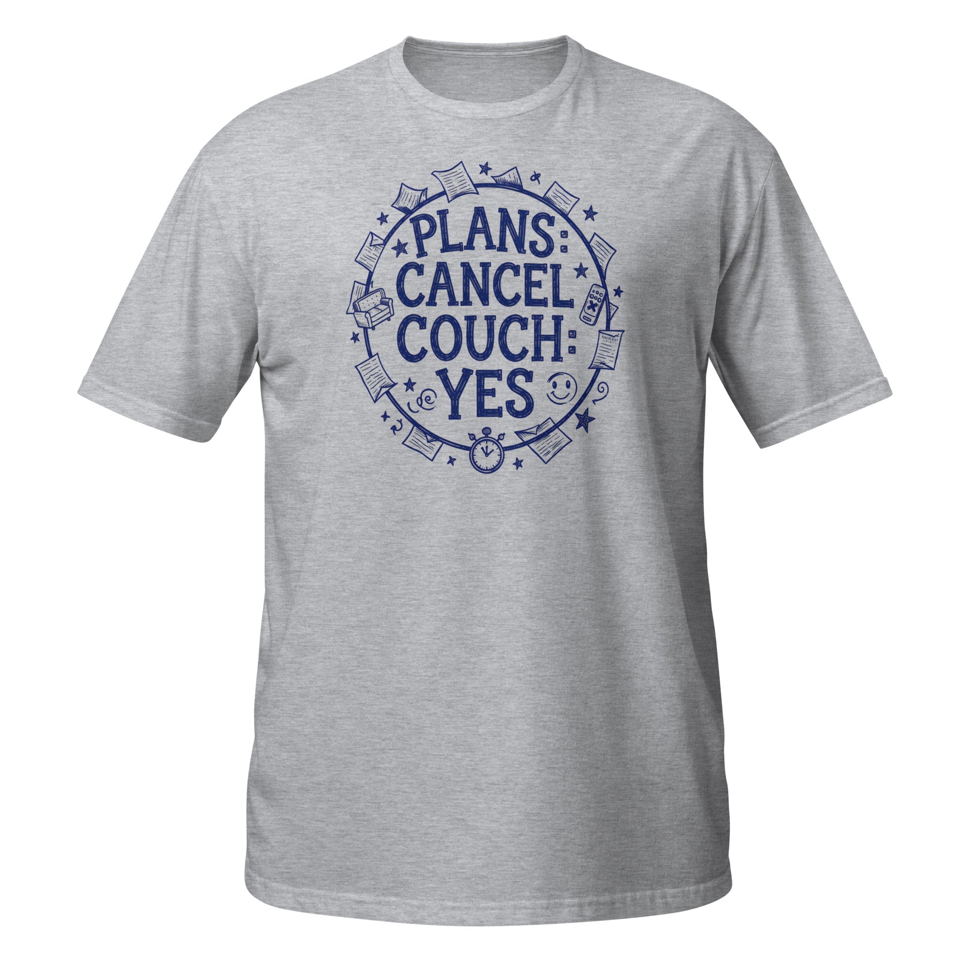 Plans Cancelled, Couch Approved Tee - Sketchline Tees blue ink doodle T-shirt