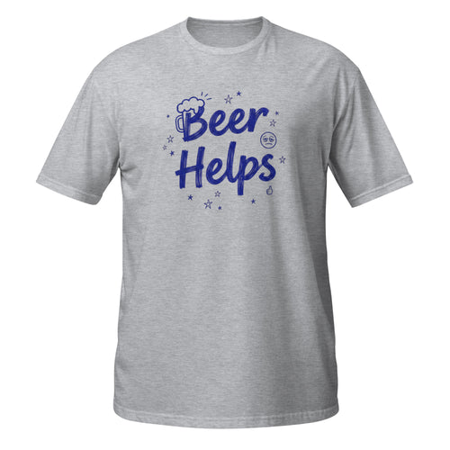 Beer Helps Tee - Sketchline Tees blue ink doodle T-shirt