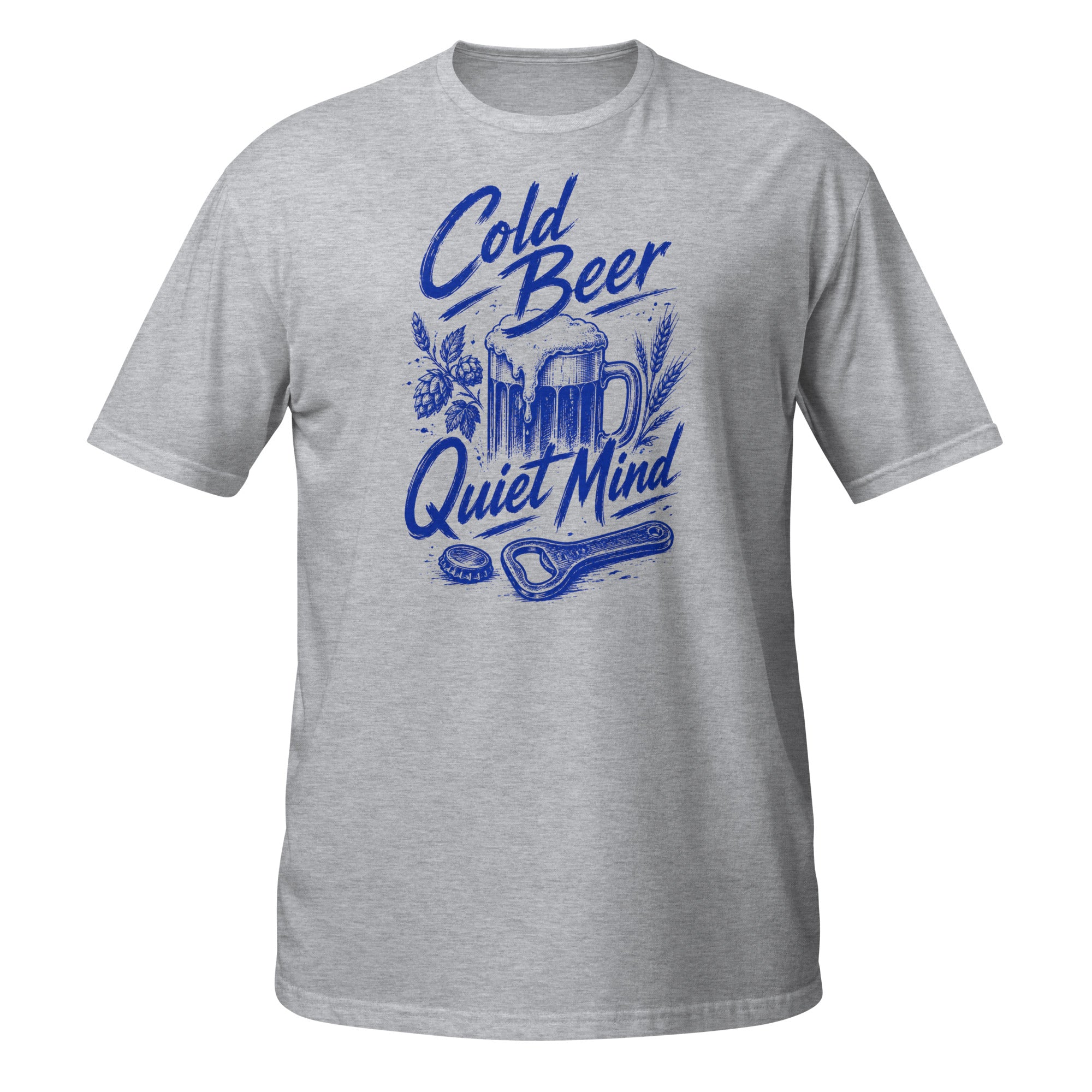 Cold Beer, Quiet Mind Tee - Sketchline Tees blue ink doodle T-shirt