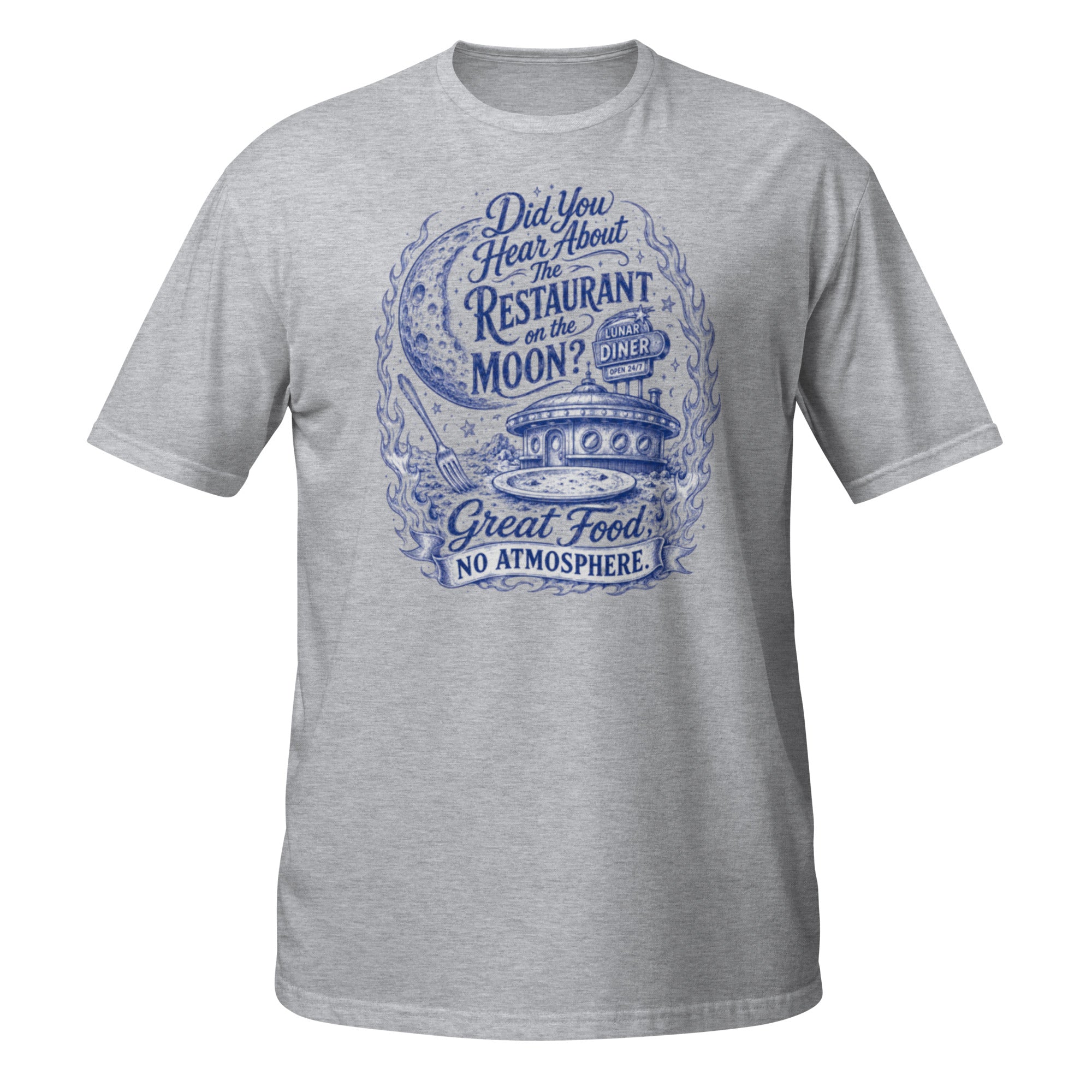 Restaurant on the Moon Tee - Sketchline Tees blue ink doodle T-shirt