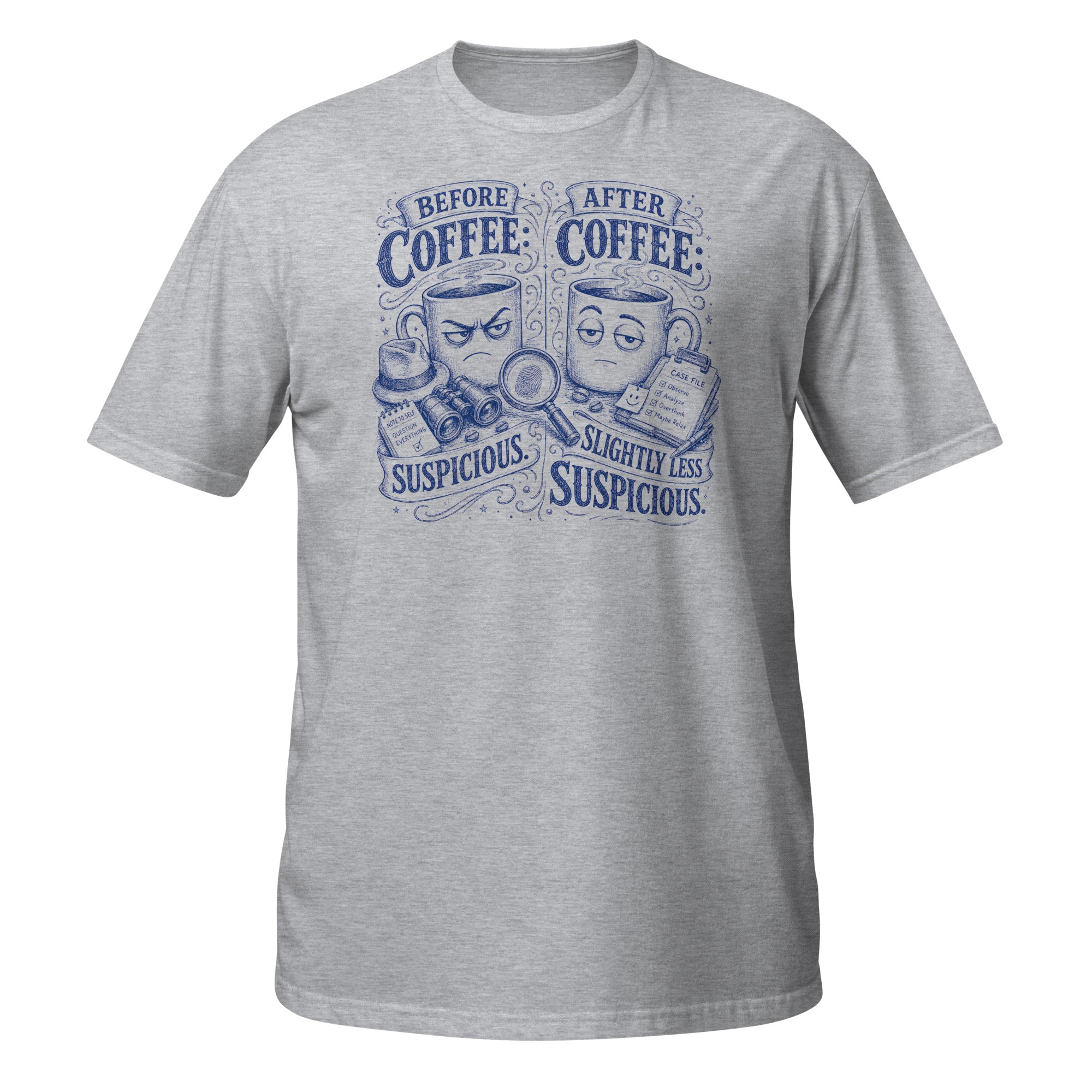 Before Coffee, After Coffee Tee - Sketchline Tees blue ink doodle T-shirt