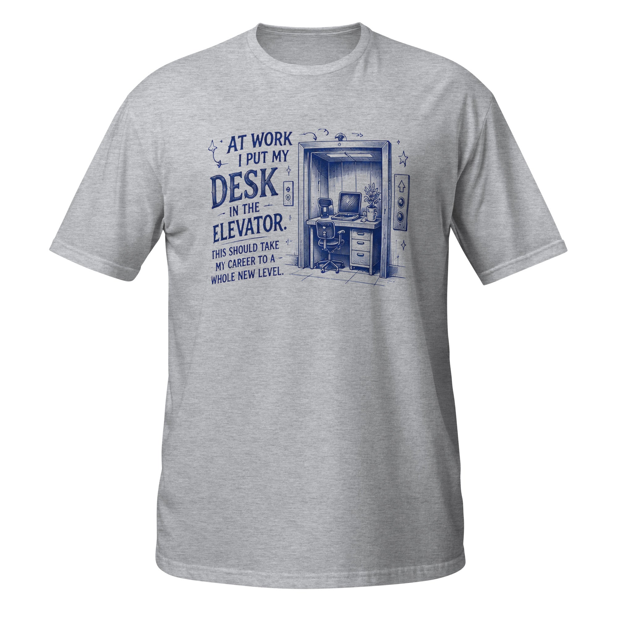 Desk in the Elevator Tee - Sketchline Tees blue ink doodle T-shirt
