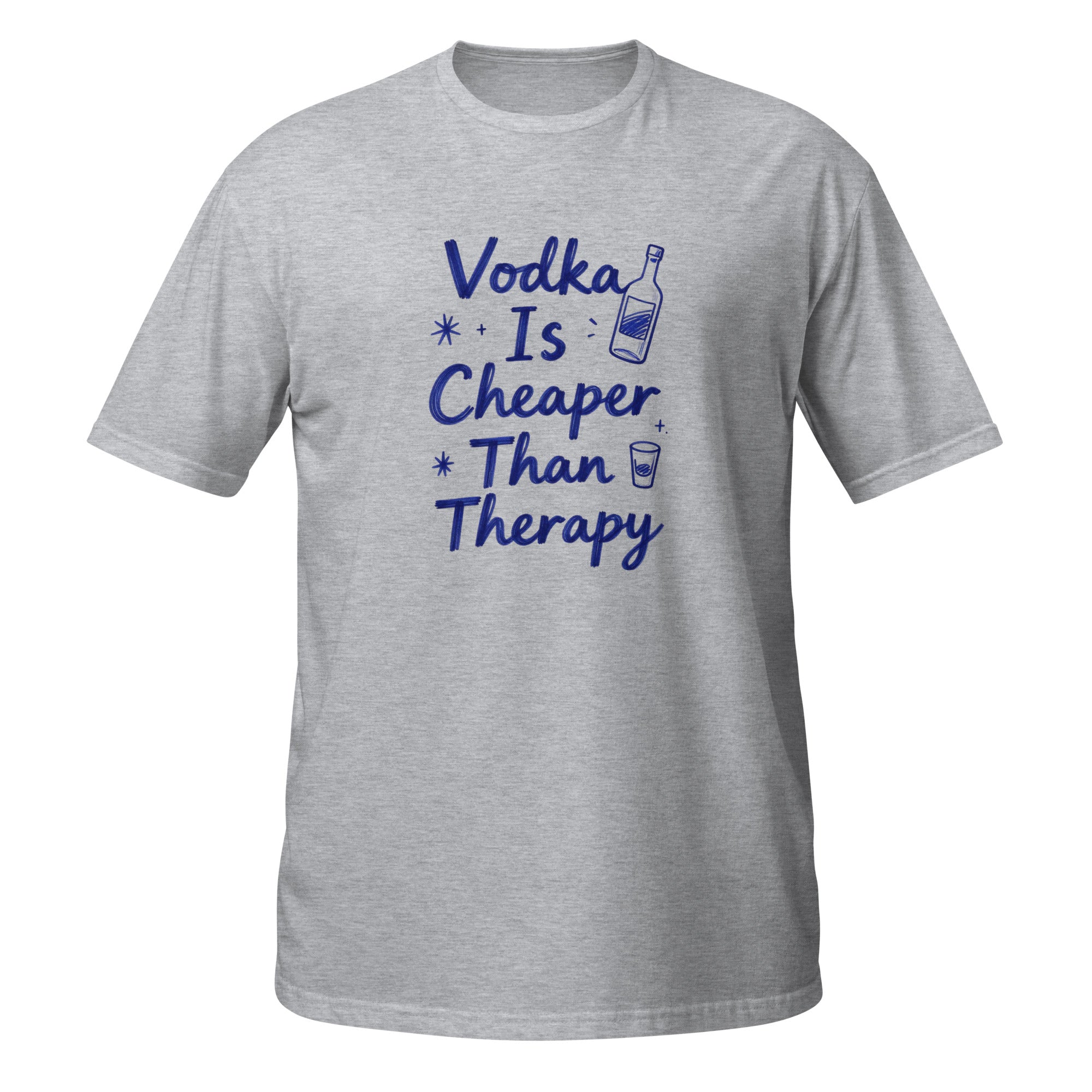 Vodka Is Cheaper Than Therapy Tee - Sketchline Tees blue ink doodle T-shirt