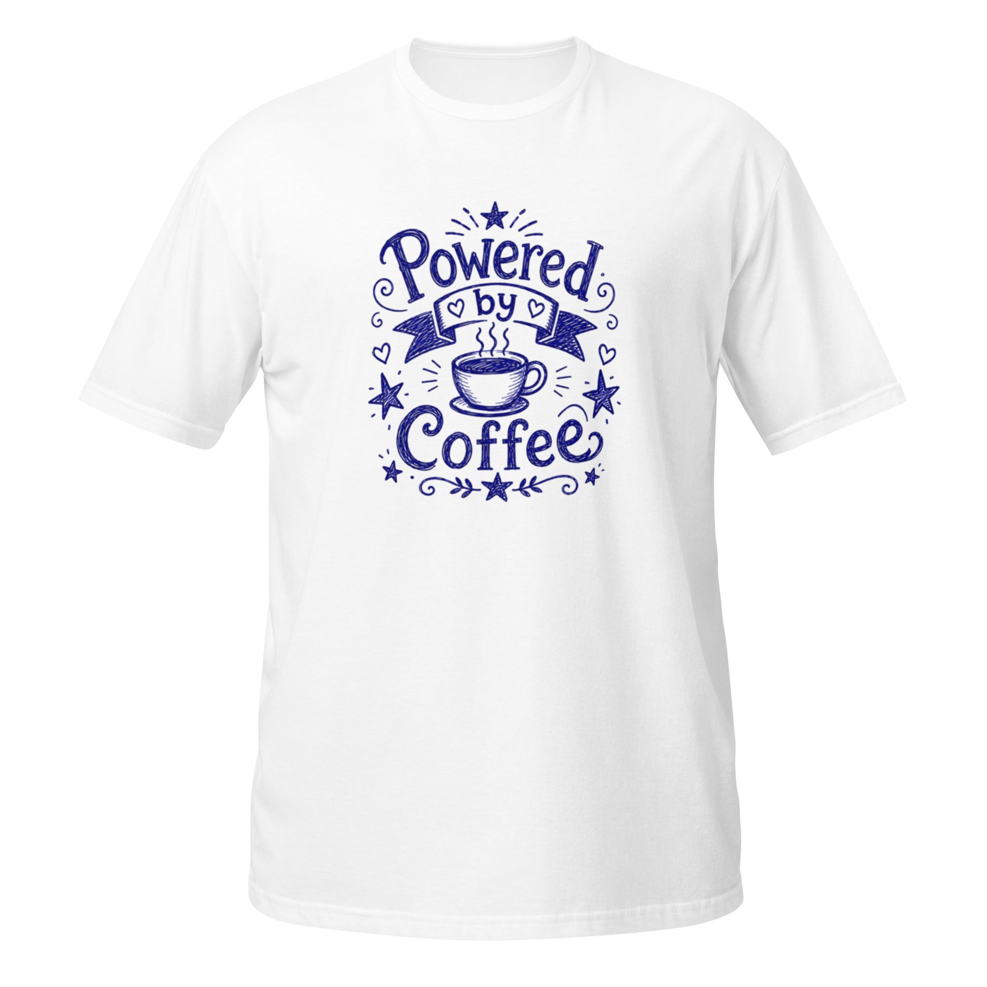 Powered by Coffee Tee - Sketchline Tees blue ink doodle T-shirt