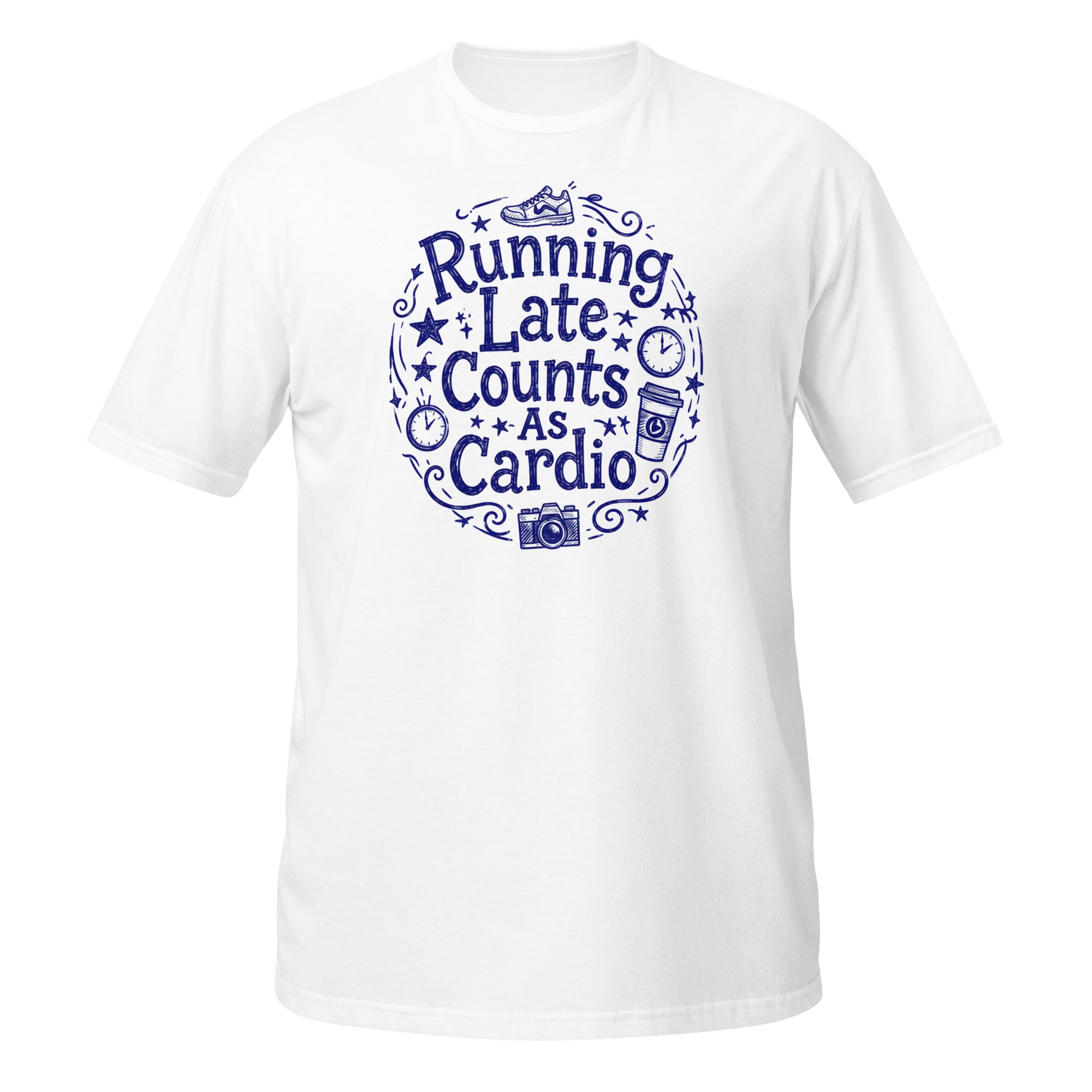 Running Late Counts as Cardio Tee - Sketchline Tees blue ink doodle T-shirt