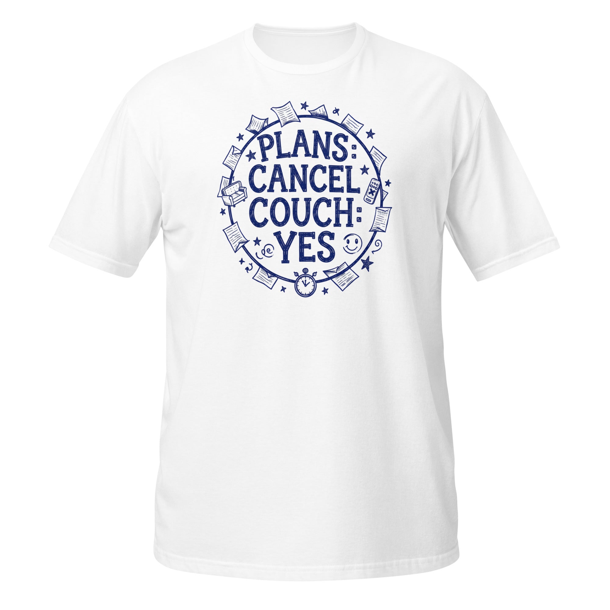 Plans Cancelled, Couch Approved Tee - Sketchline Tees blue ink doodle T-shirt