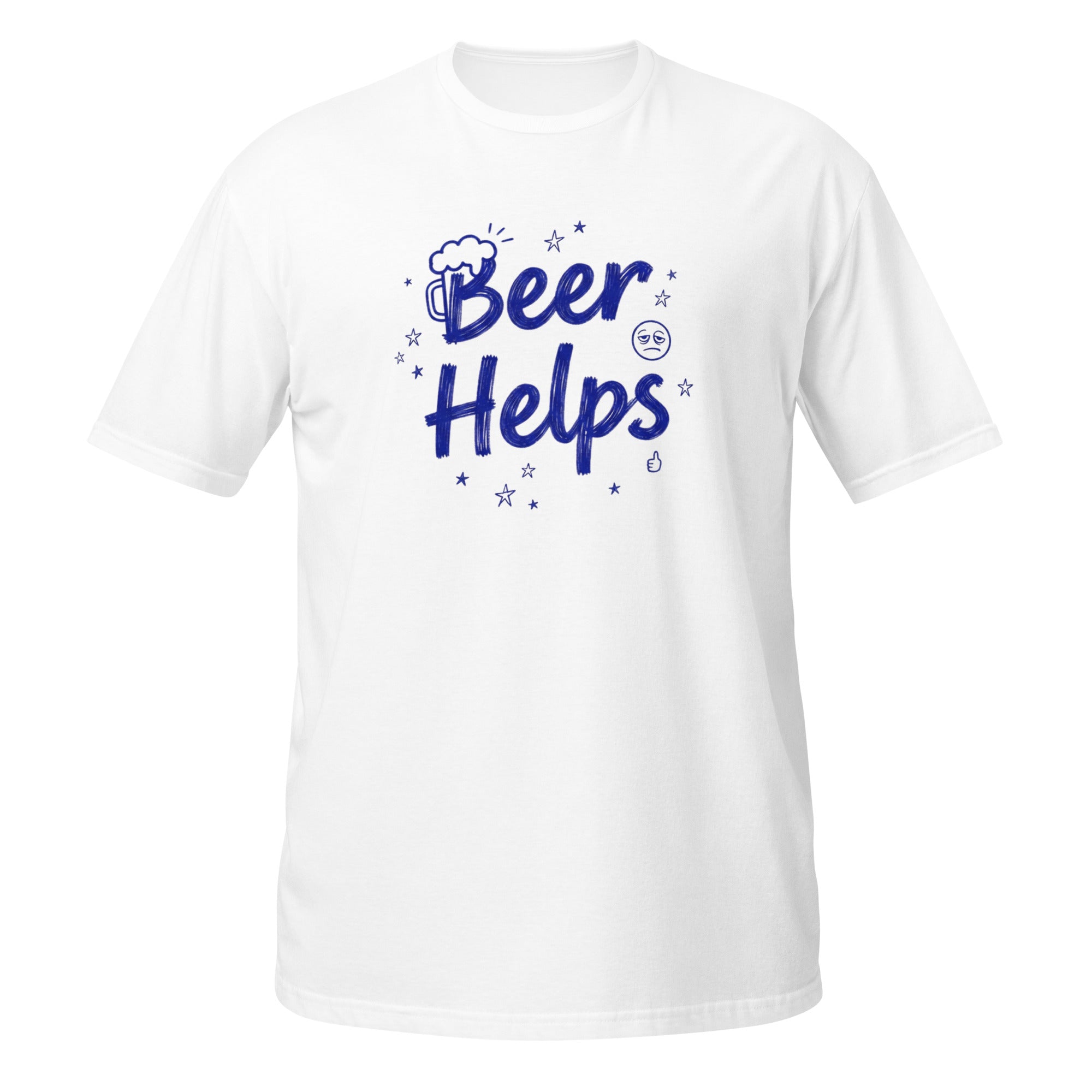 Beer Helps Tee - Sketchline Tees blue ink doodle T-shirt