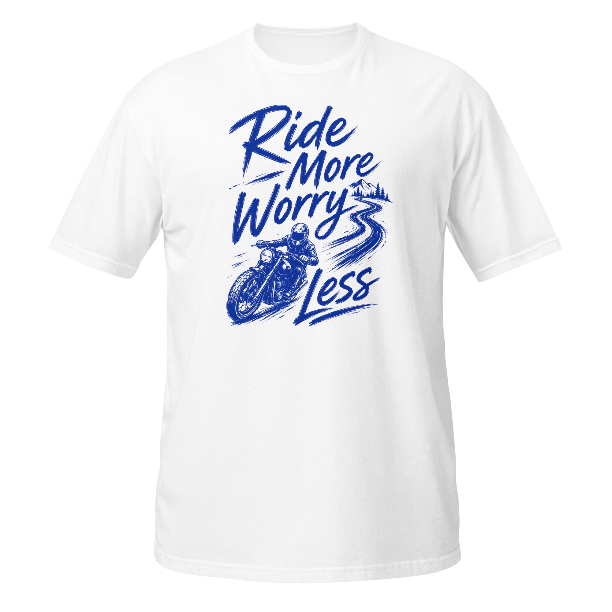 Ride More, Worry Less Tee - Sketchline Tees blue ink doodle T-shirt