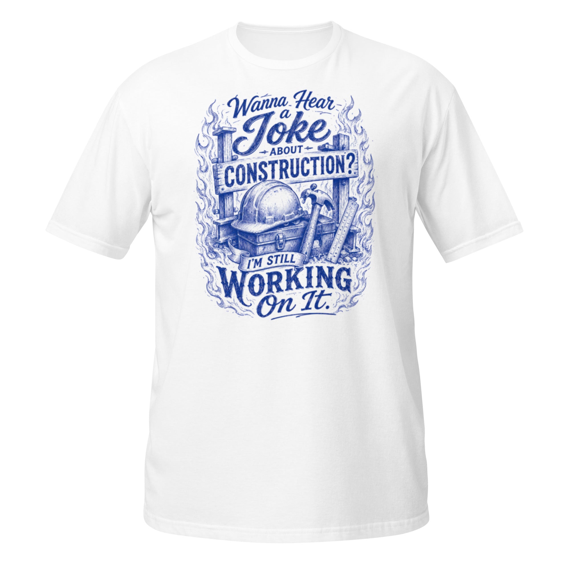 Joke About Construction Tee - Sketchline Tees blue ink doodle T-shirt