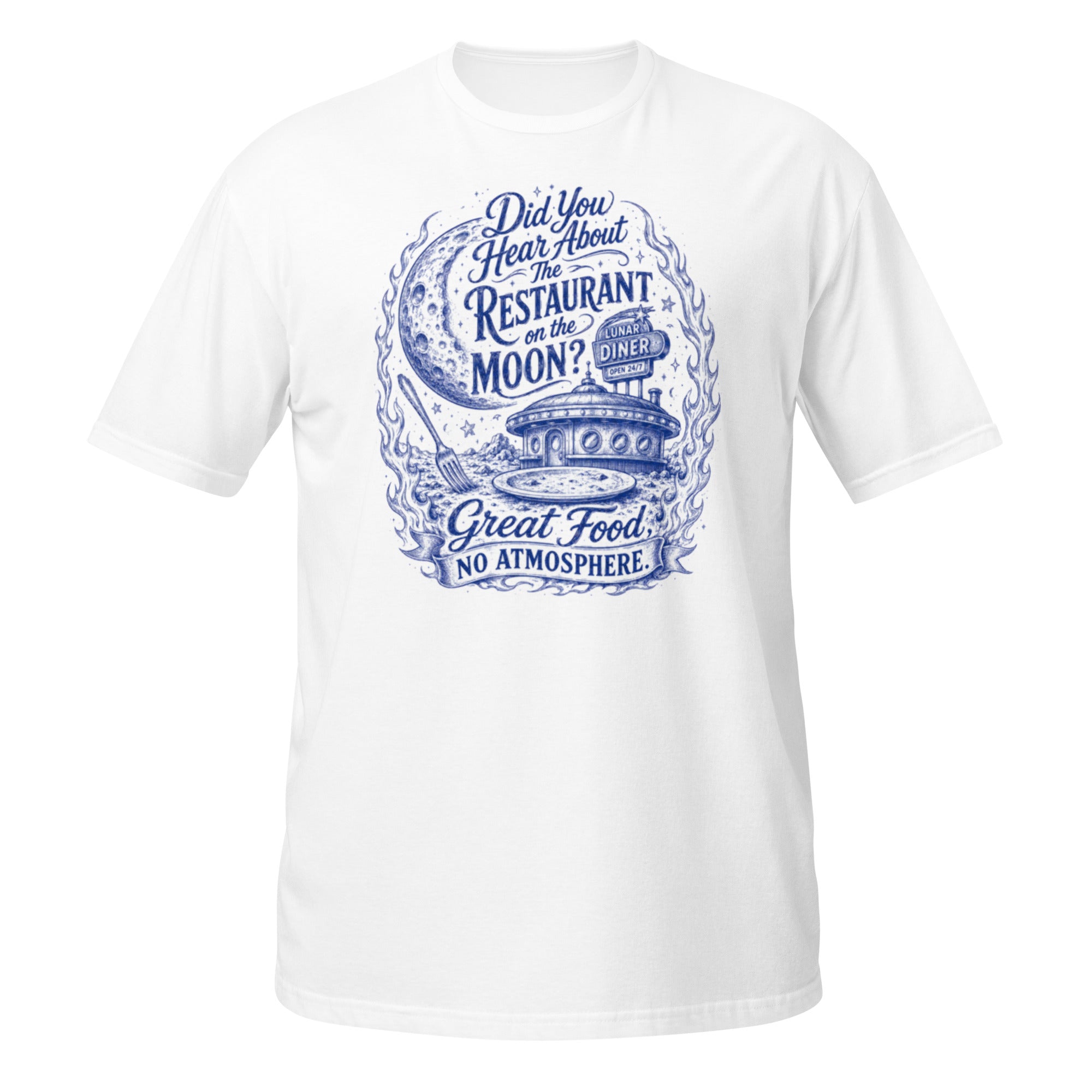 Restaurant on the Moon Tee - Sketchline Tees blue ink doodle T-shirt