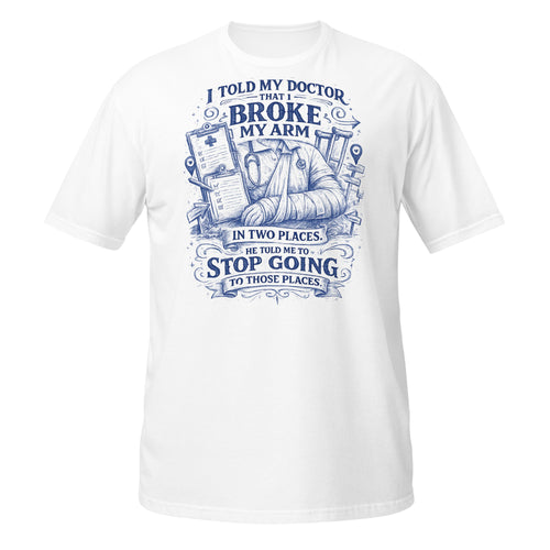 Broken Arm in Two Places Tee - Sketchline Tees blue ink doodle T-shirt