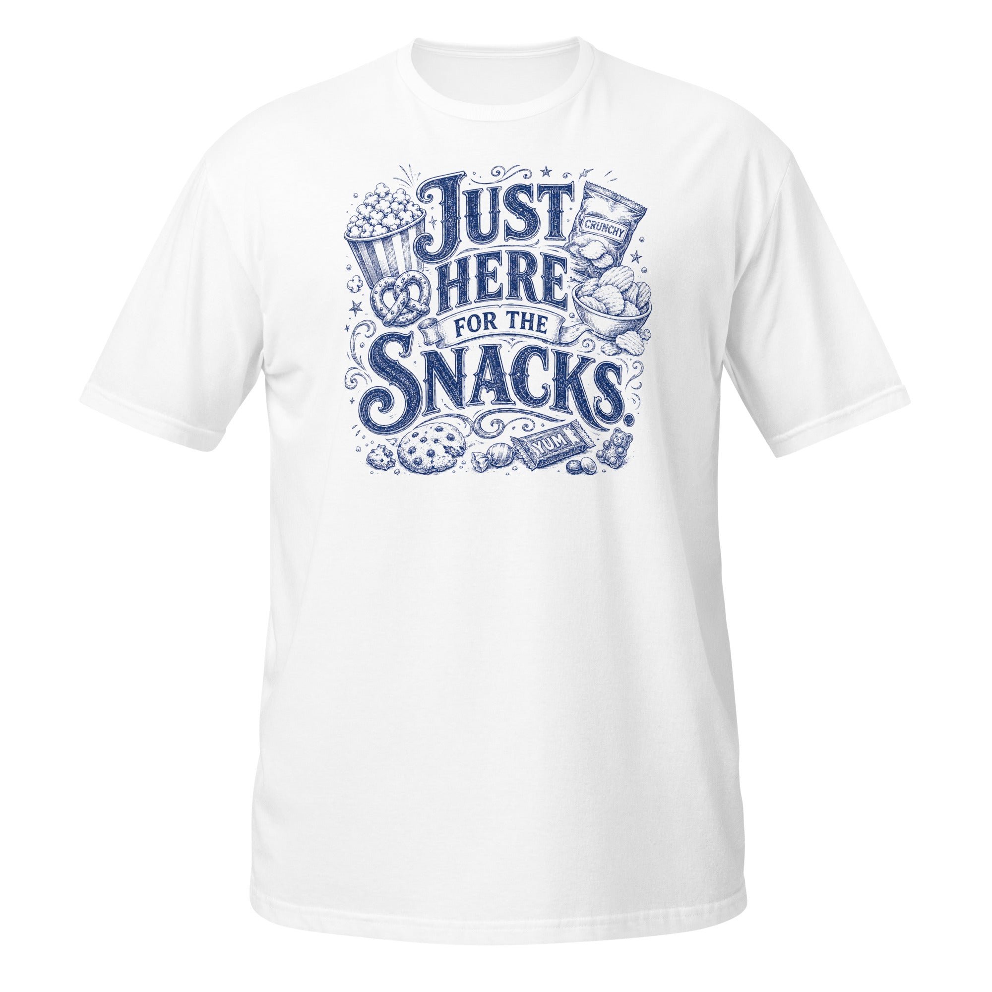 Just Here for the Snacks Tee - Sketchline Tees blue ink doodle T-shirt