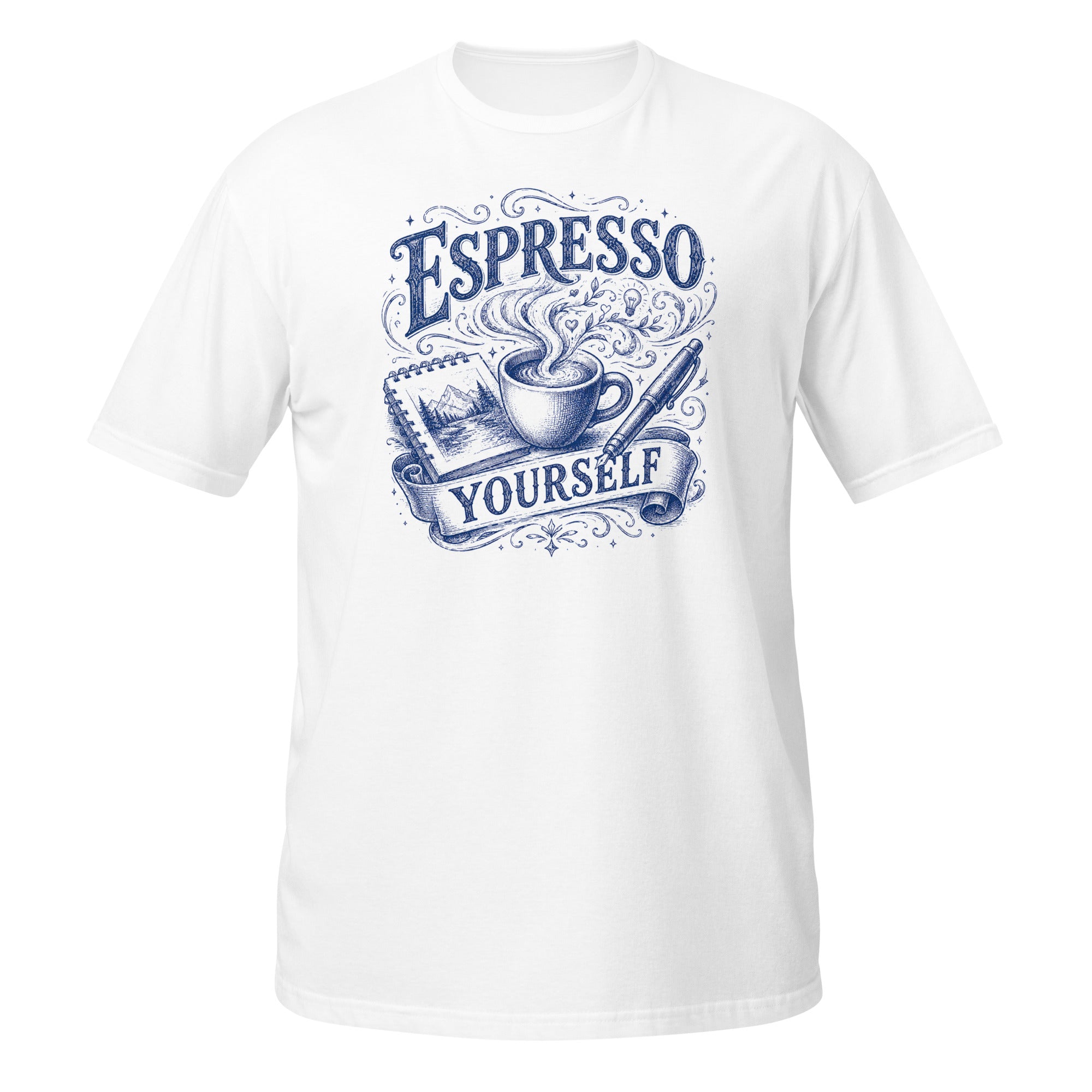 Espresso Yourself Tee - Sketchline Tees blue ink doodle T-shirt