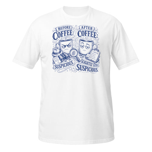 Before Coffee, After Coffee Tee - Sketchline Tees blue ink doodle T-shirt