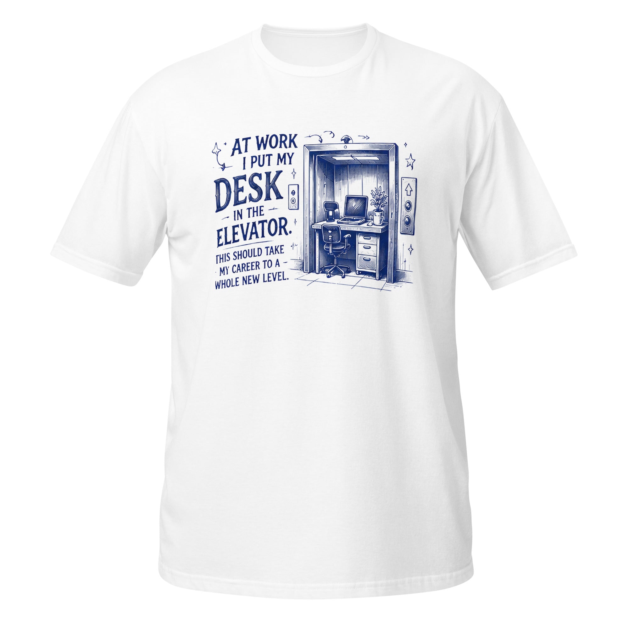 Desk in the Elevator Tee - Sketchline Tees blue ink doodle T-shirt