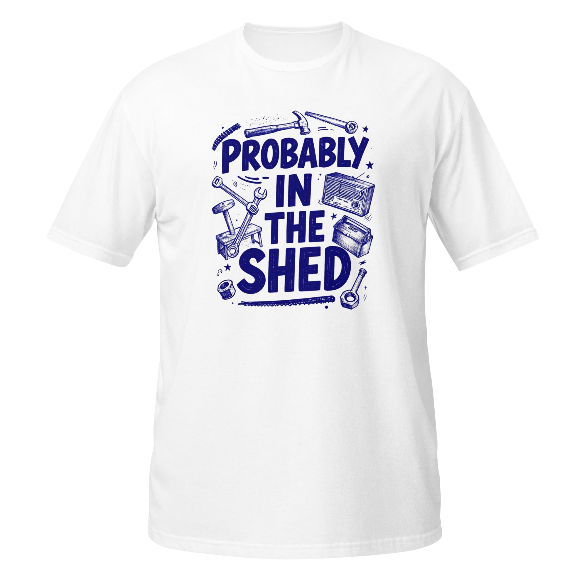 Probably in the Shed Tee - Sketchline Tees blue ink doodle T-shirt