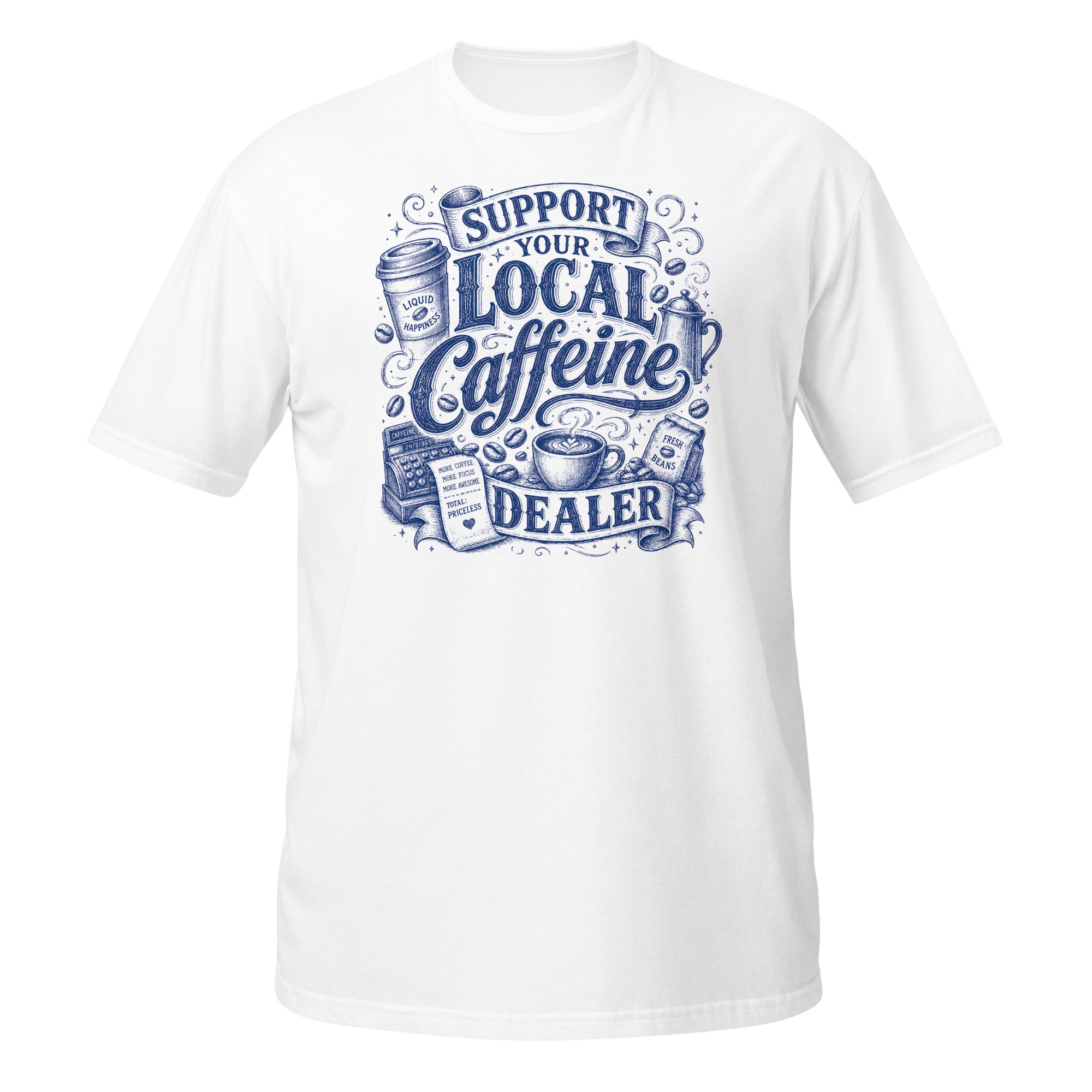Local Coffee Dealer Tee - Sketchline Tees blue ink doodle T-shirt