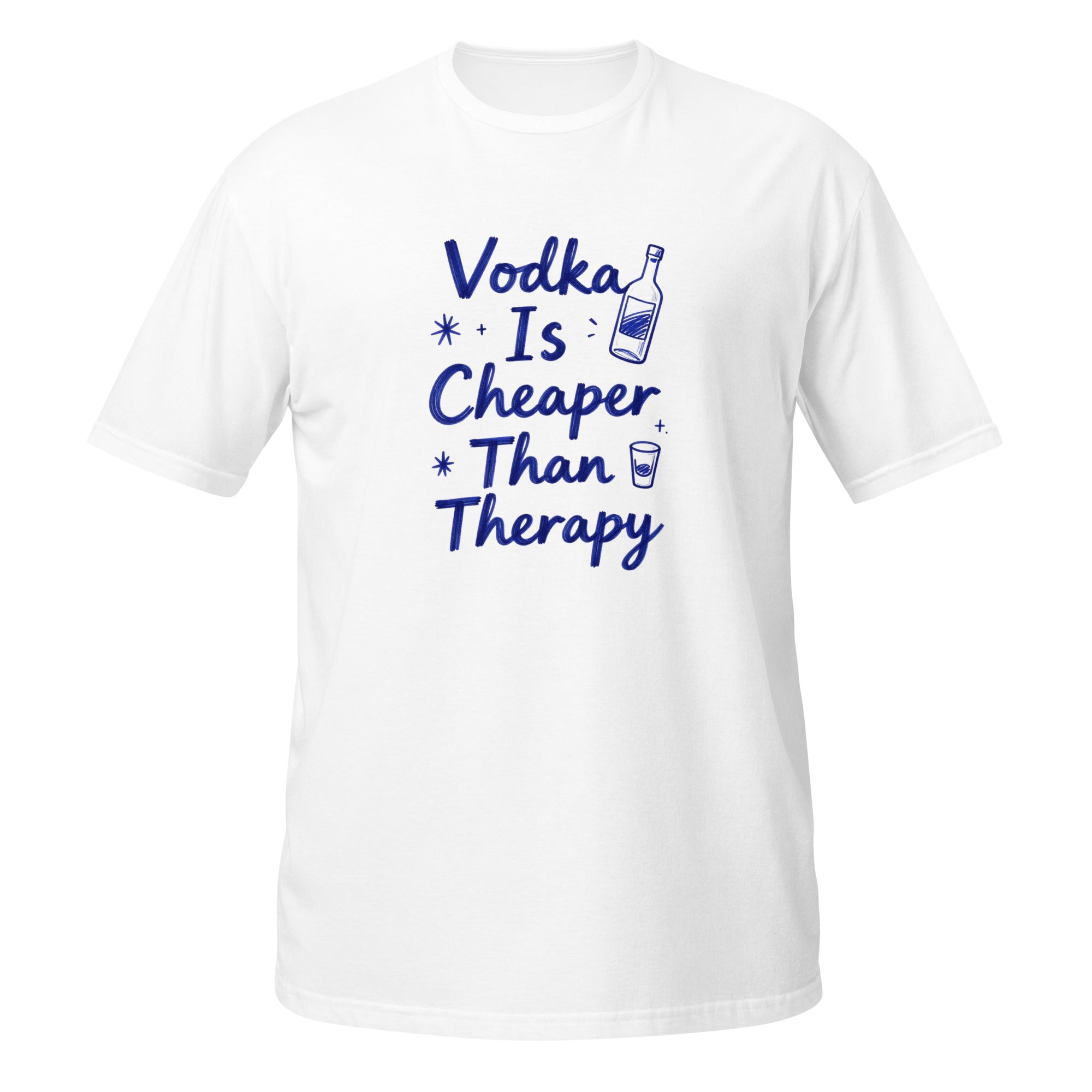 Vodka Is Cheaper Than Therapy Tee - Sketchline Tees blue ink doodle T-shirt
