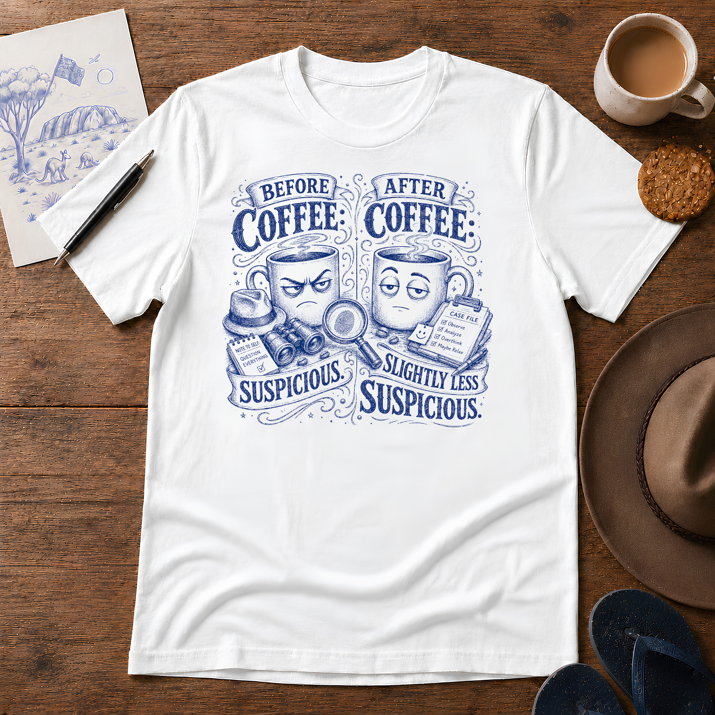 Before Coffee, After Coffee Tee ink-sketch T-shirt, product image 6