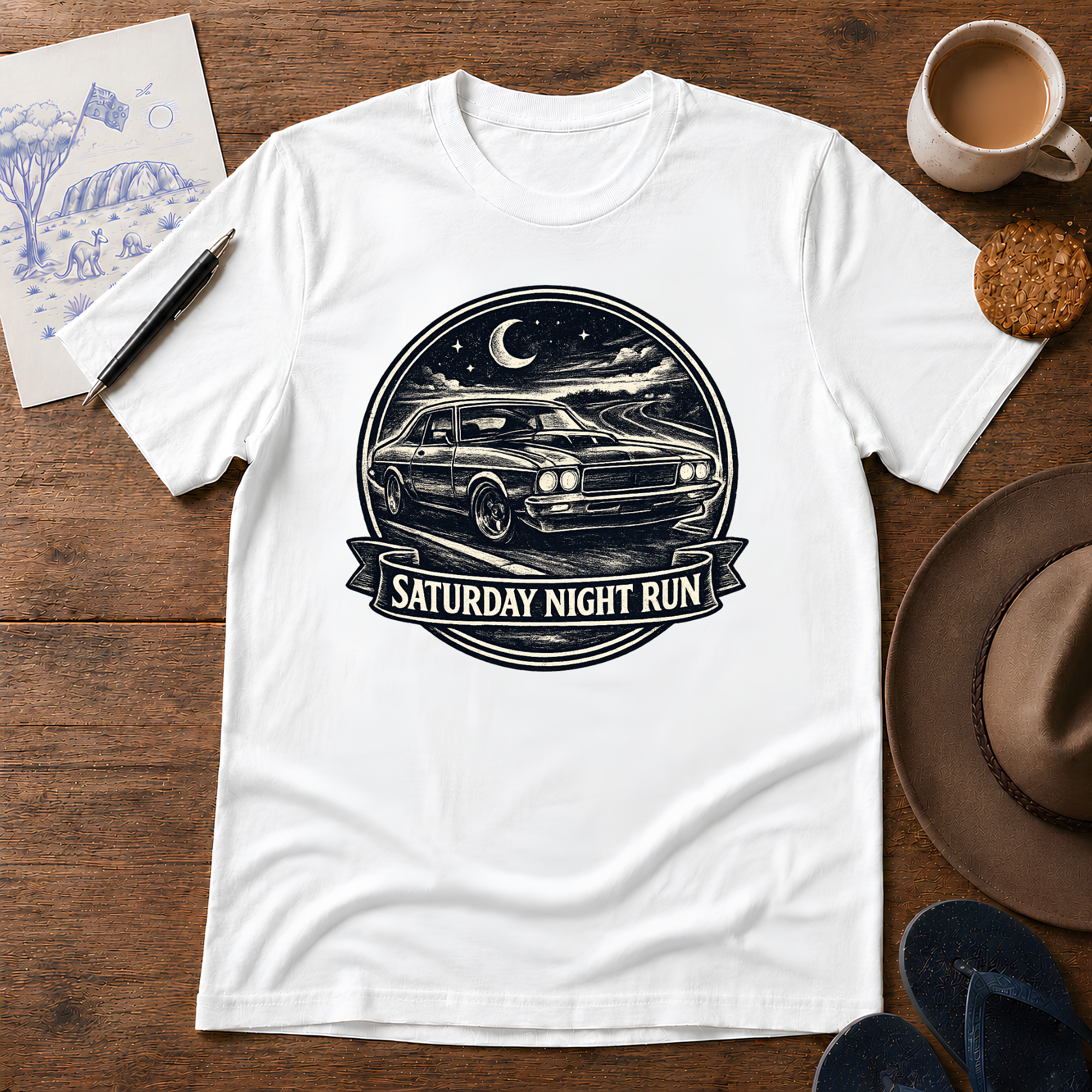 Saturday Night Run Tee by Sketchline Tees - Australian motoring graphic T-shirt