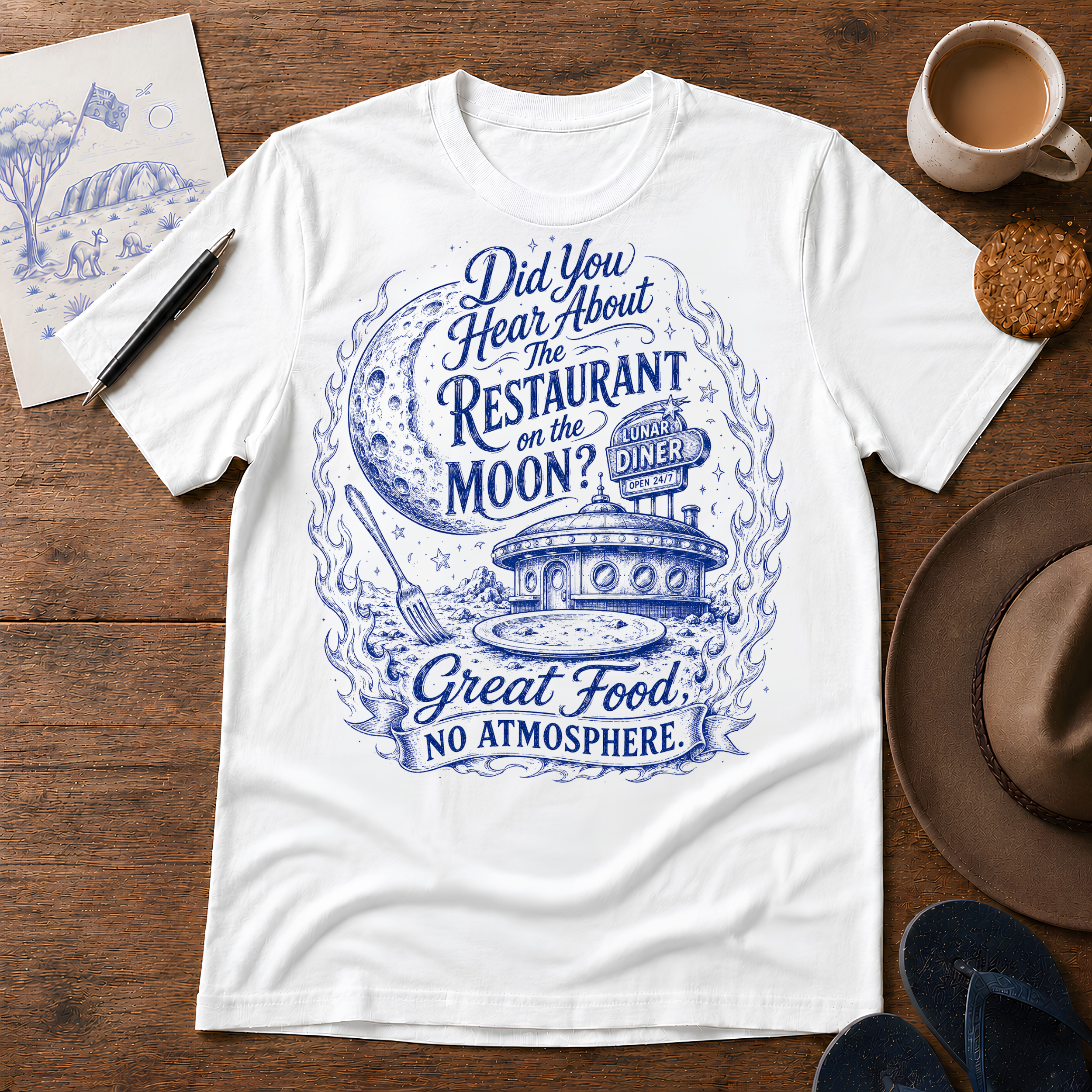 Restaurant on the Moon Tee ink-sketch T-shirt, product image 5