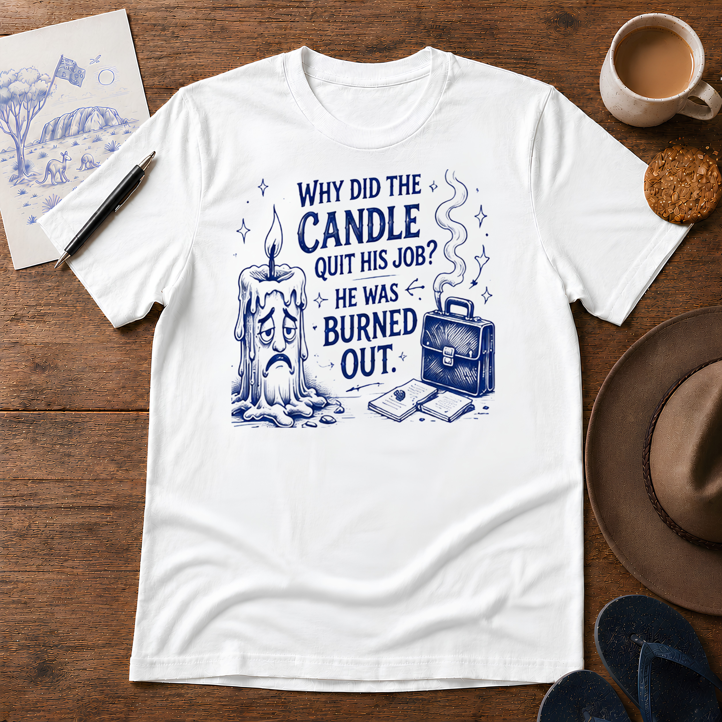 Why Did the Candle Quit His Job Tee ink-sketch T-shirt, product image 6