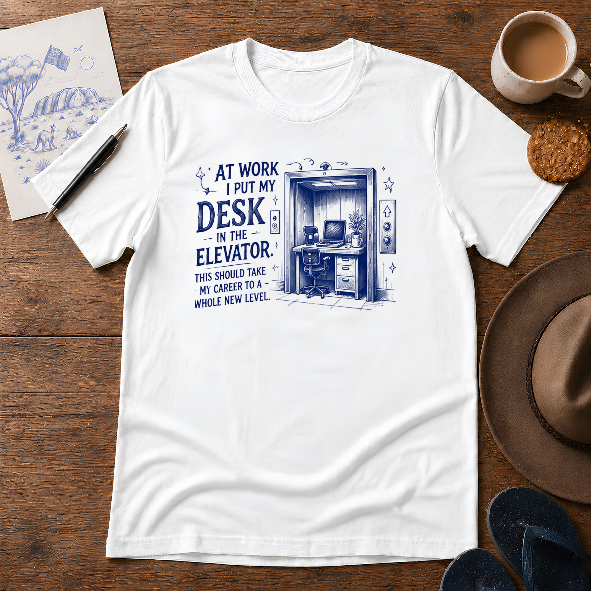 Desk in the Elevator Tee ink-sketch T-shirt, product image 6