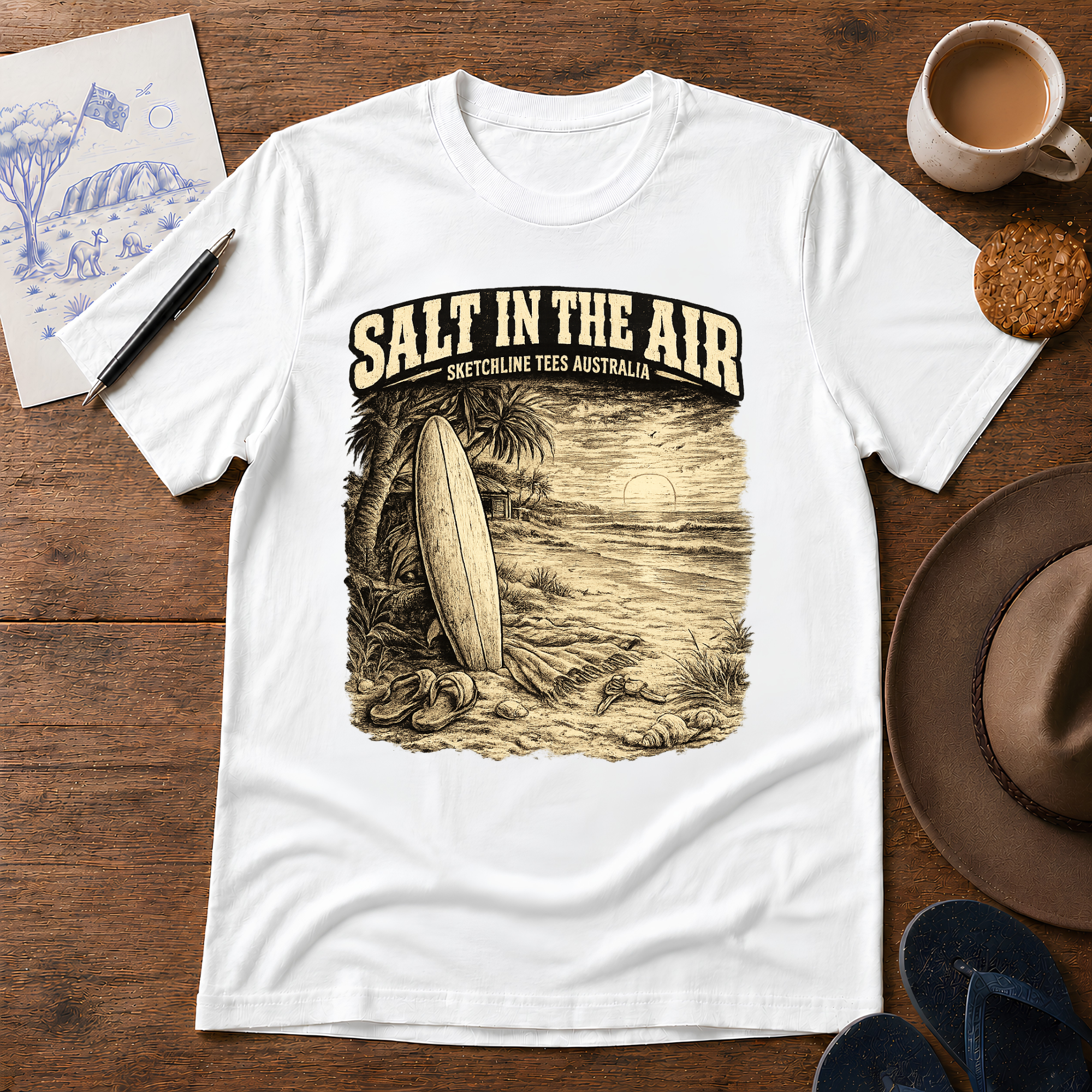 Salt in the Air Tee in white – Australian coastal graphic T-shirt