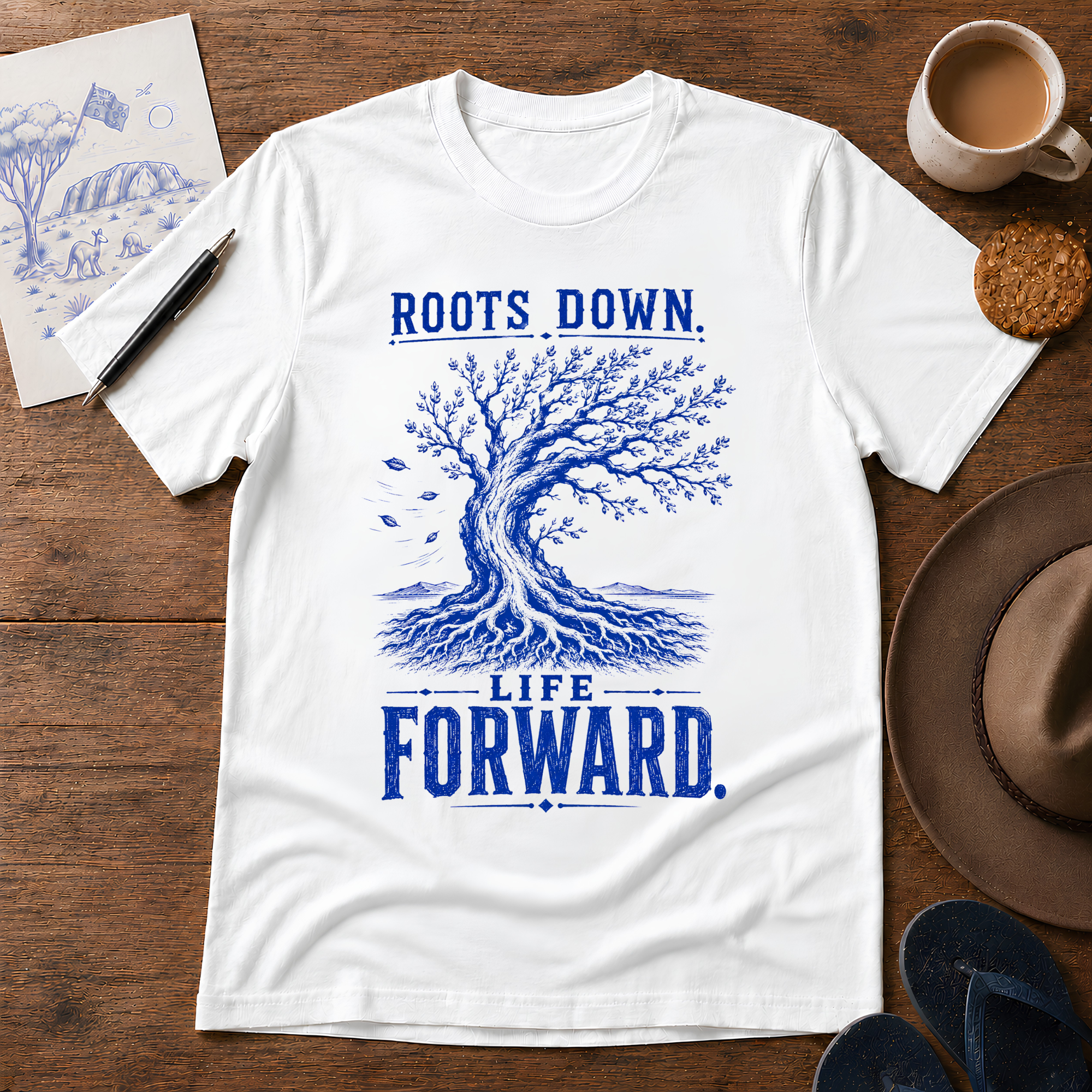 Roots Down, Life Forward ink-sketch T-shirt in White