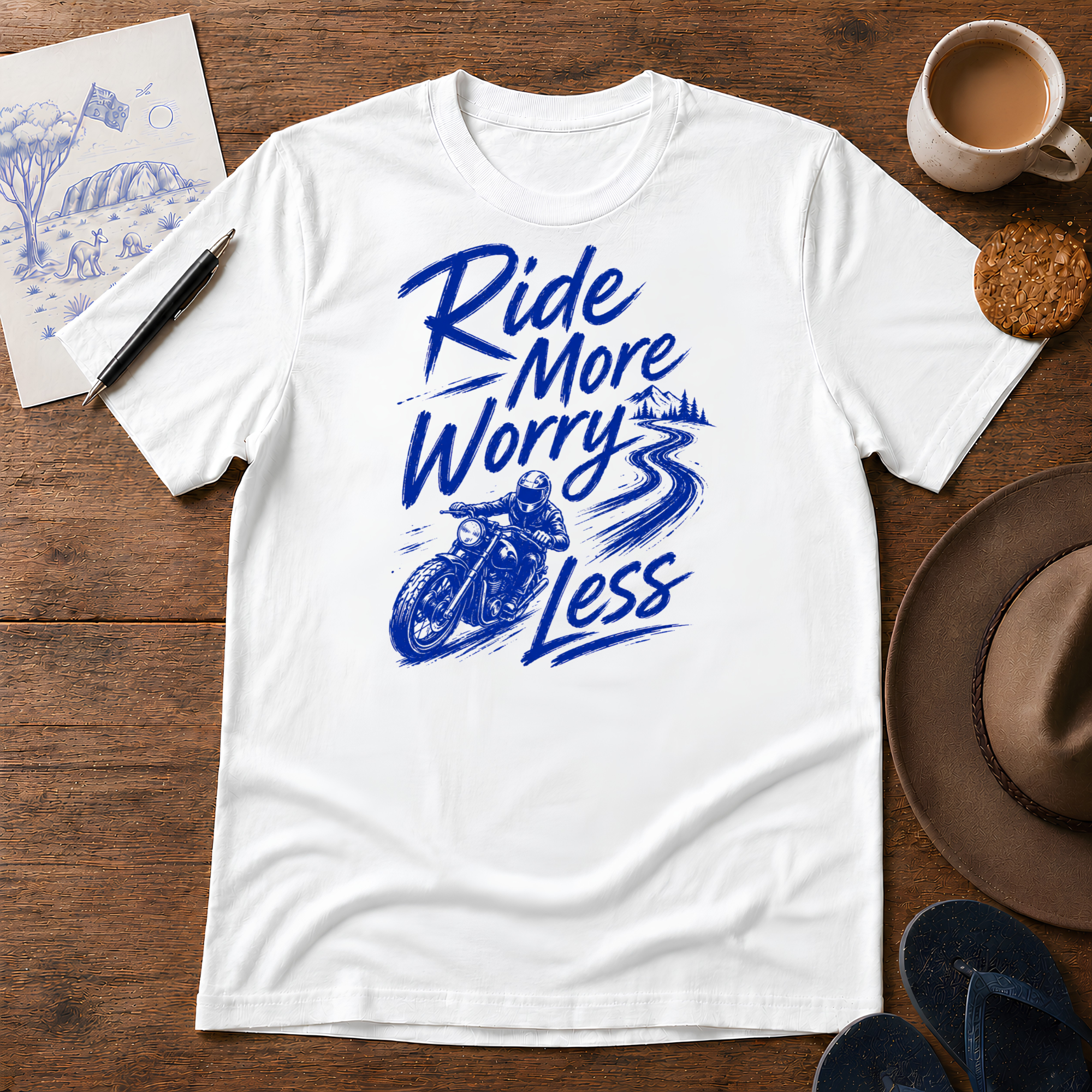Ride More, Worry Less Tee ink-sketch T-shirt, product image 8