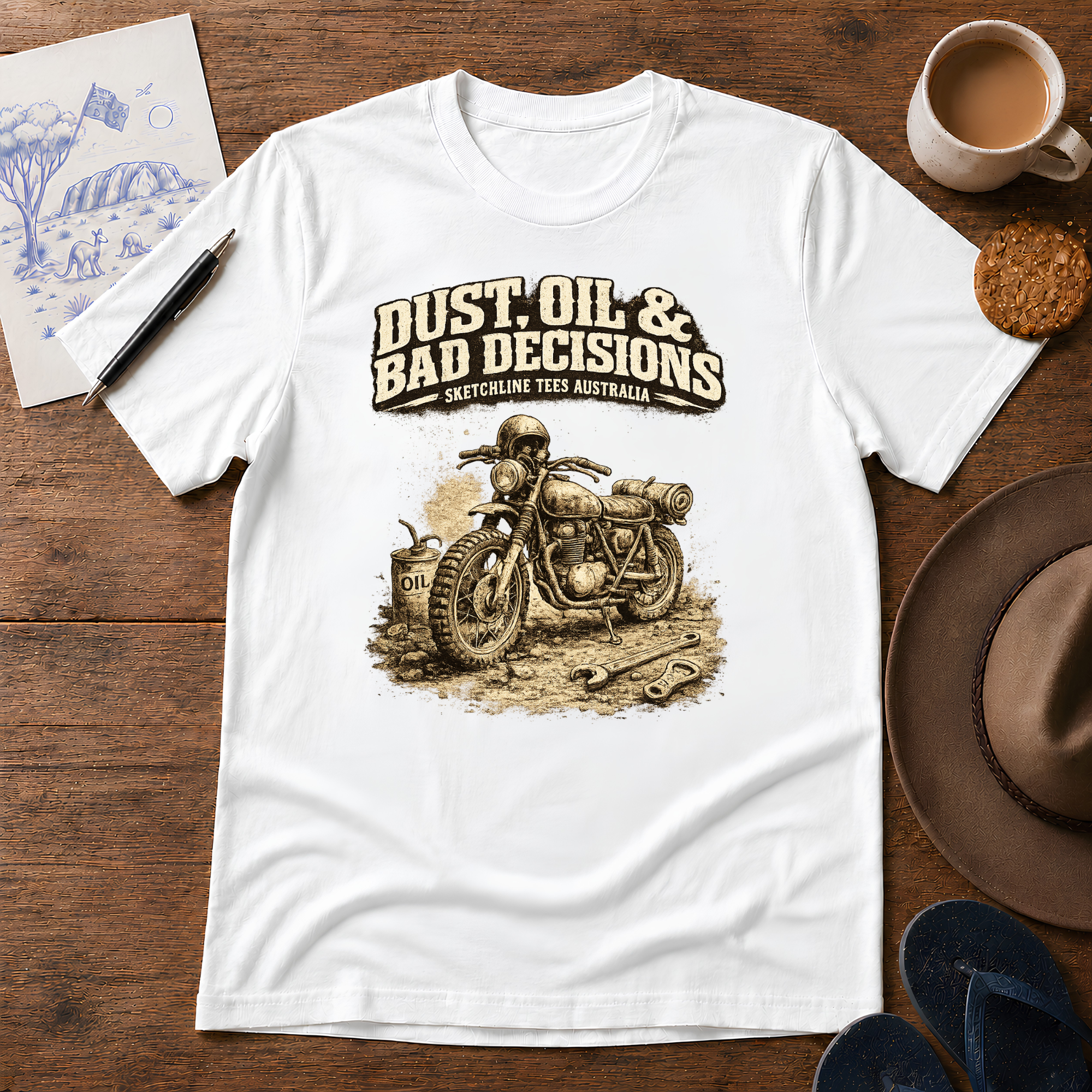 Dust, Oil & Bad Decisions Tee by Sketchline Tees - motorcycle graphic T-shirt