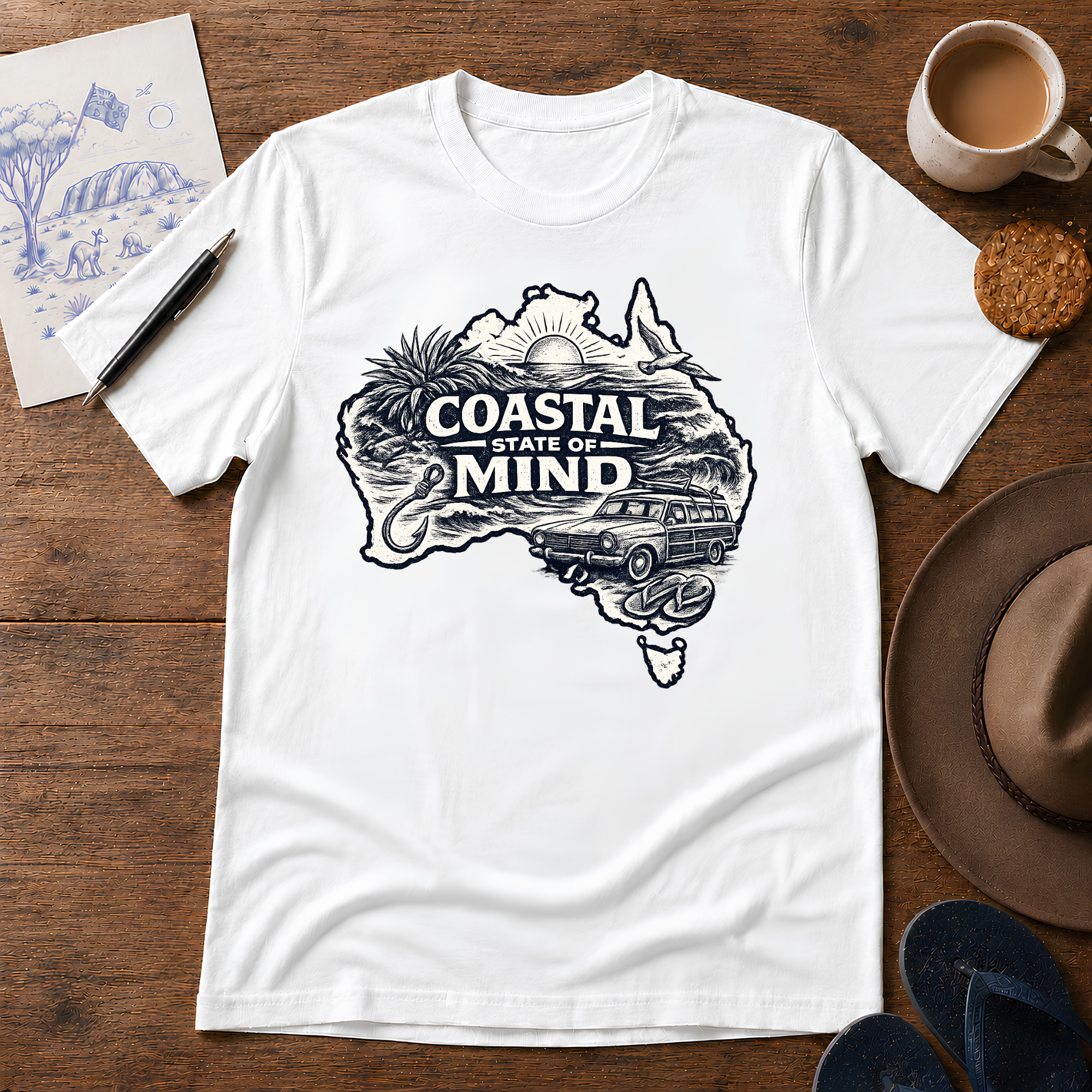 Coastal State of Mind Tee in white – Australian coastal graphic T-shirt