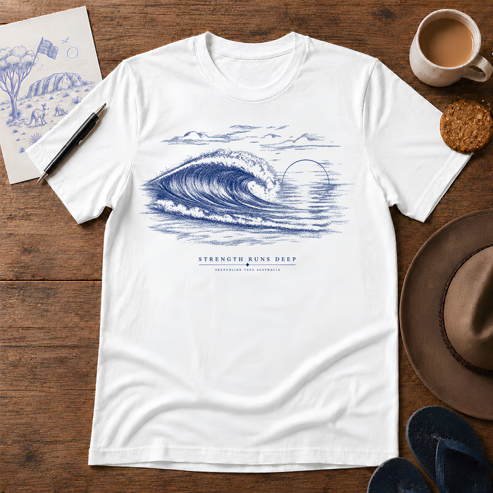 Strength Runs Deep Tee in White by Sketchline Tees