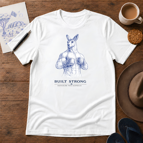 Built Strong Australian classic-car ink-sketch T-shirt in White