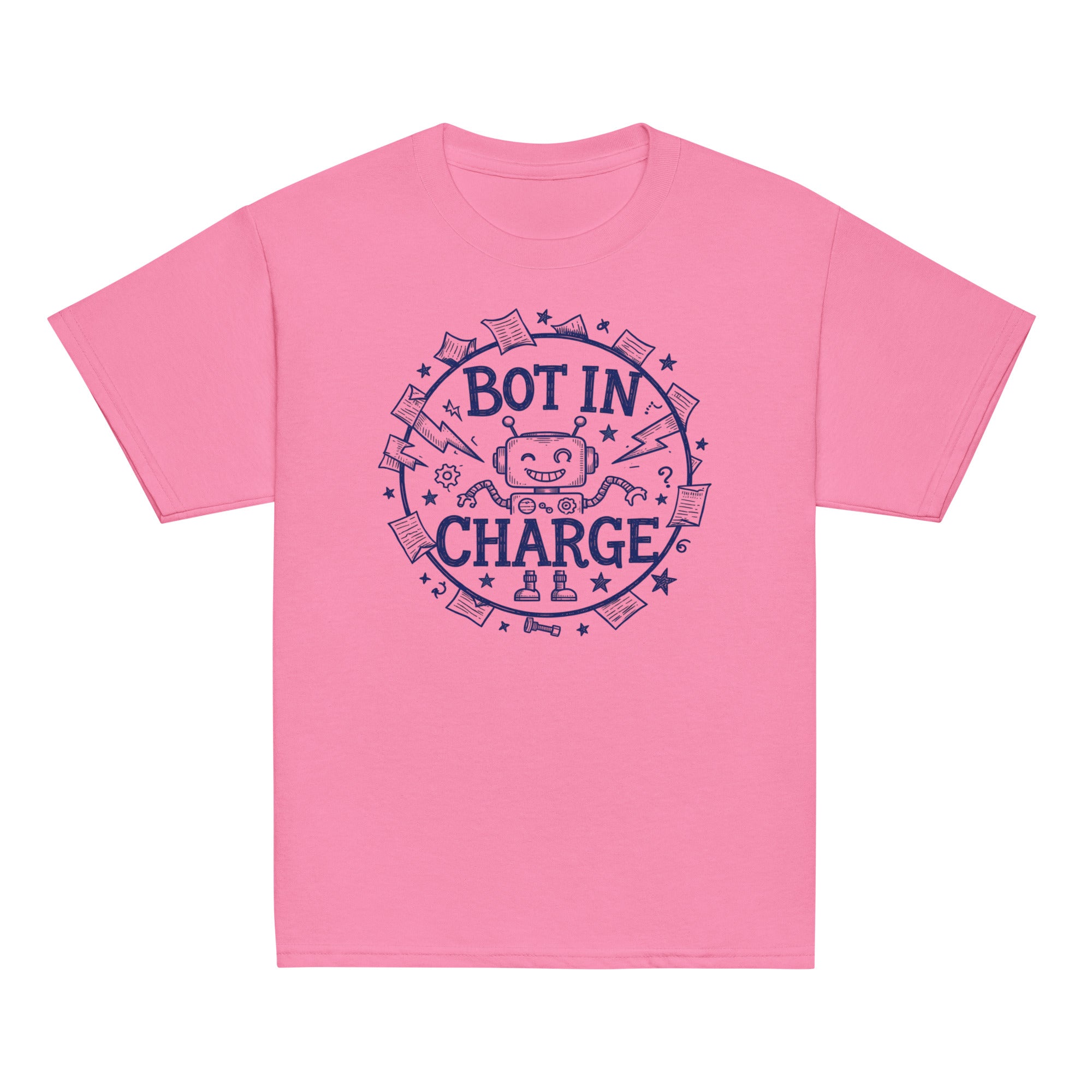 Bot in Charge Kids Tee - Sketchline Tees kids blue ink doodle T-shirt
