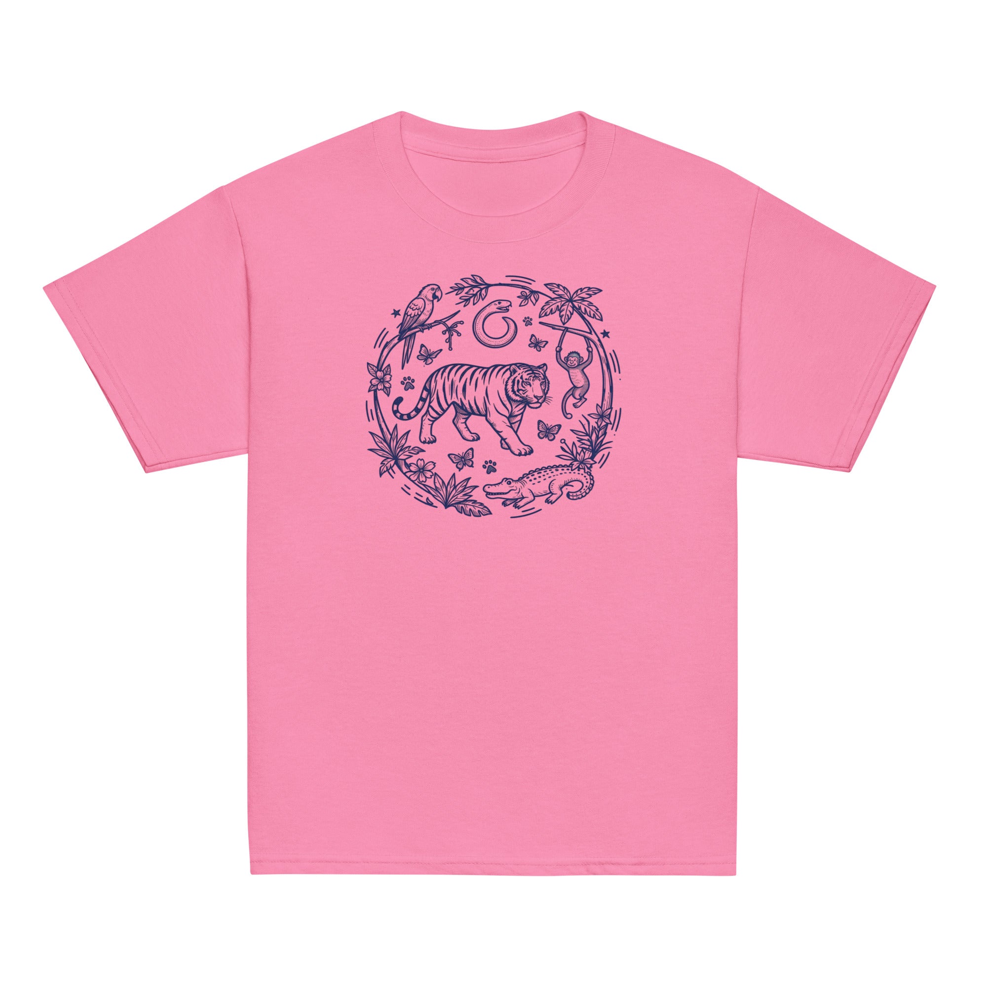 Jungle Wild Kids Tee - Sketchline Tees kids blue ink doodle T-shirt