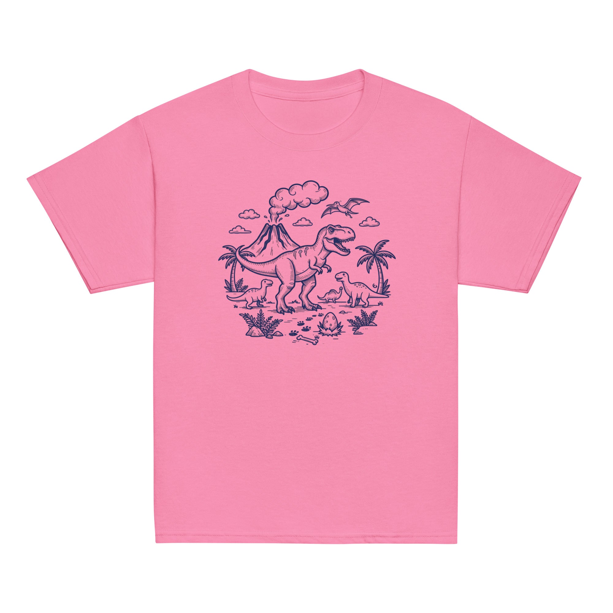 Dinosaur World Kids Tee - Sketchline Tees kids blue ink doodle T-shirt